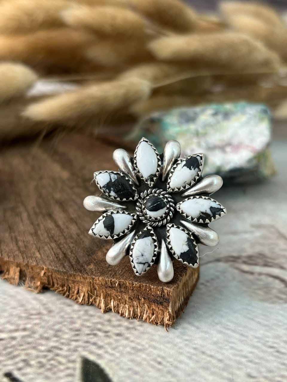 Handmade Sterling Silver White Buffalo Adjustable Ring Signed Nizhoni