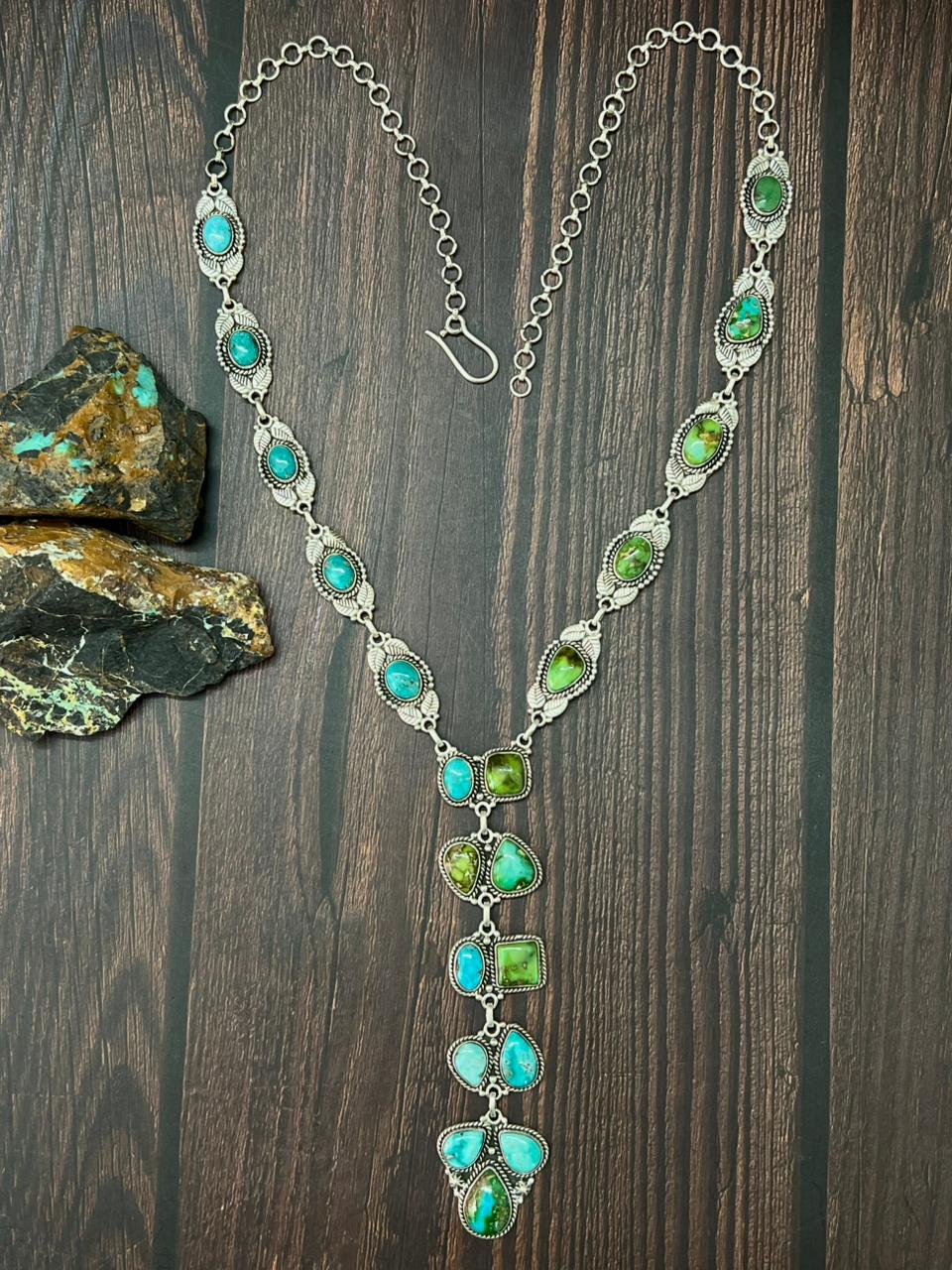 Handmade Sterling Silver Sonoran with White Water Necklace "Signed Nizhoni"