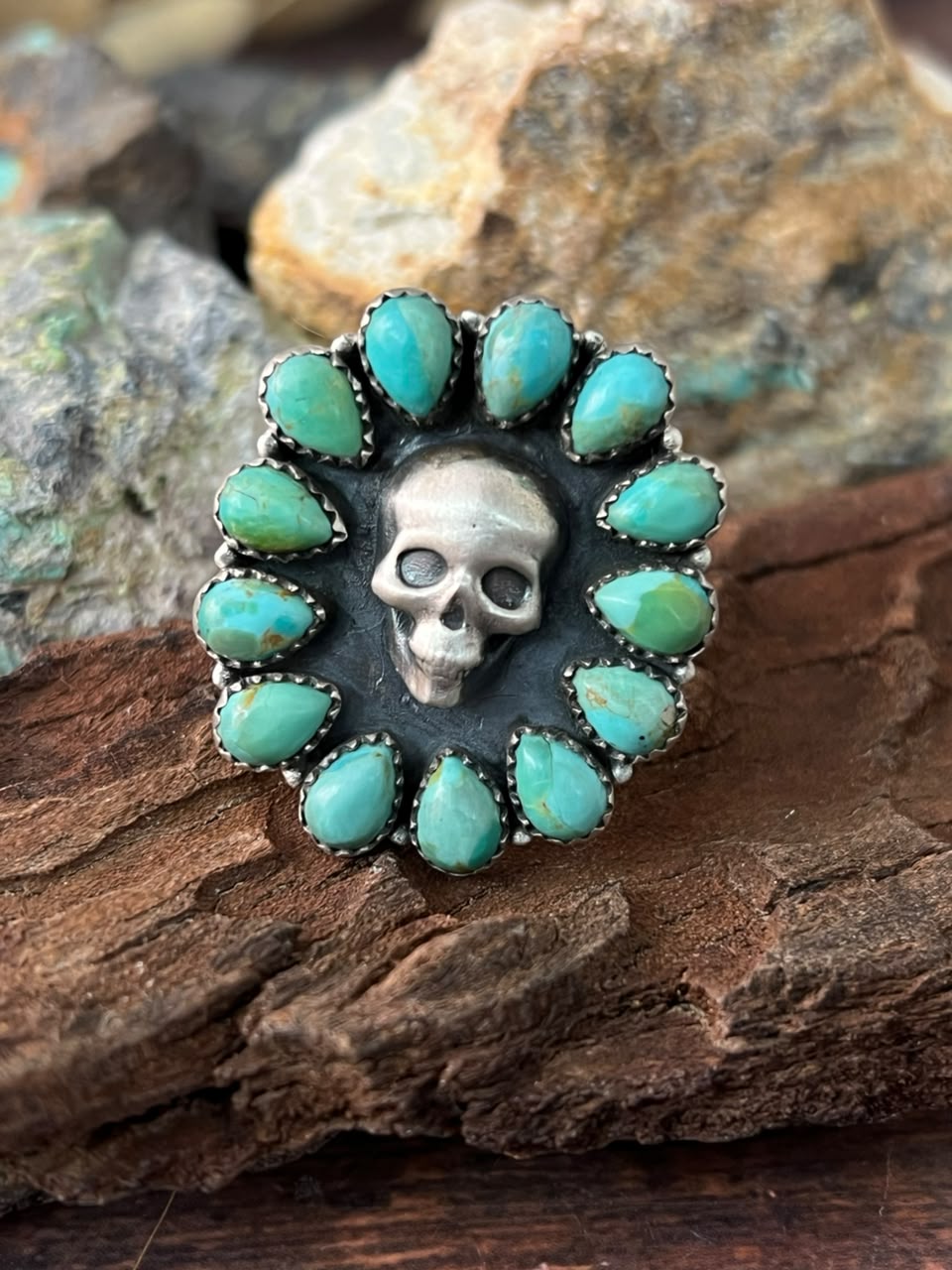 Handmade Sterling Silver Kingman Turquoise Halloween Collection: Adjustable Ring Signed Nizhoni