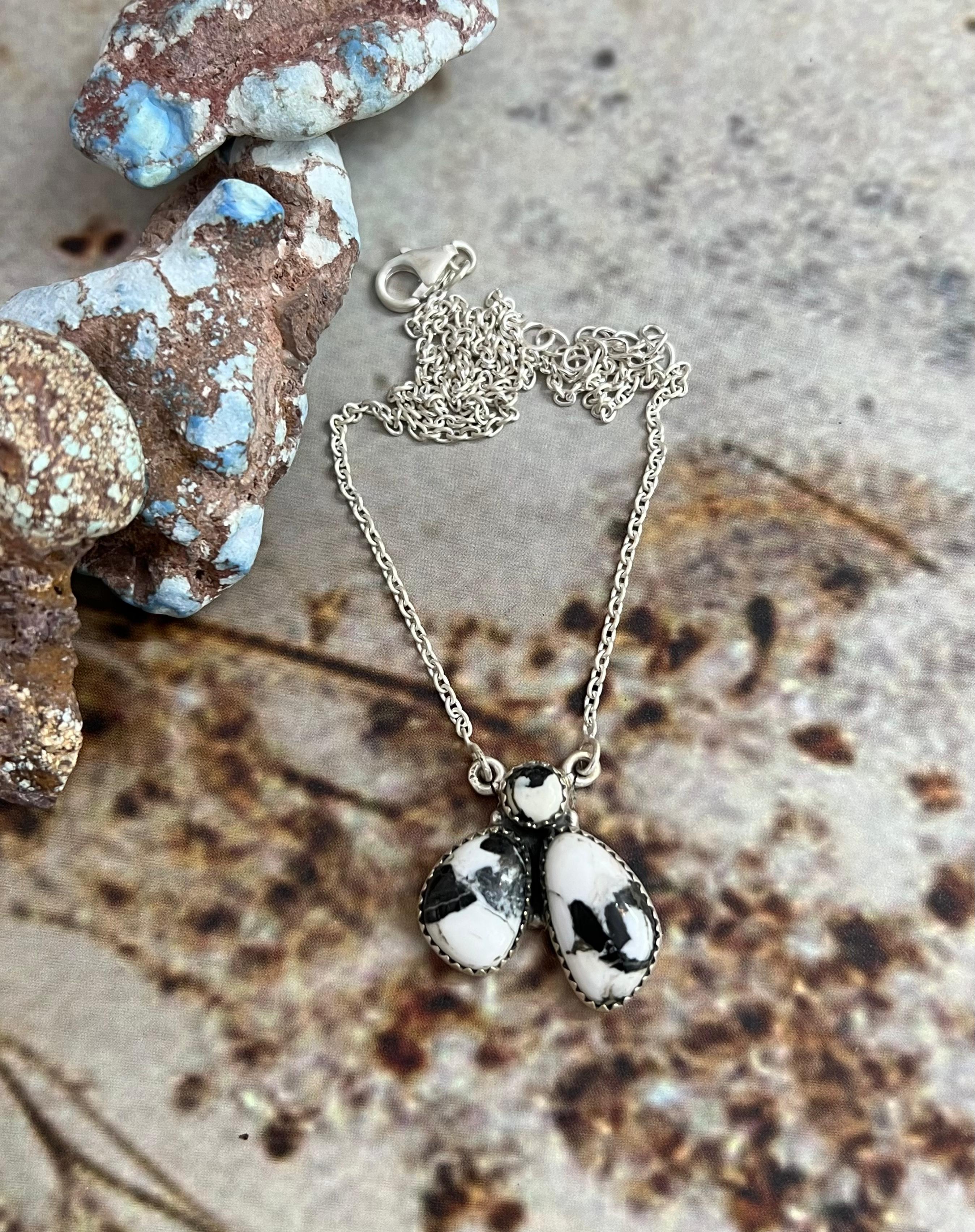 Handmade Sterling Silver White Buffalo Necklace with Signed Nizhoni (3)