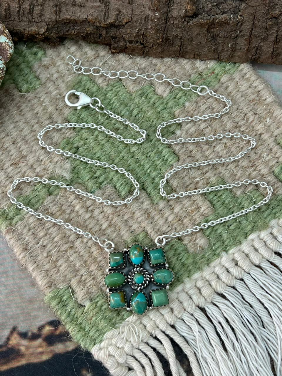 Handmade Sterling Silver Kingman Turquoise Necklace "Signed Nizhoni"