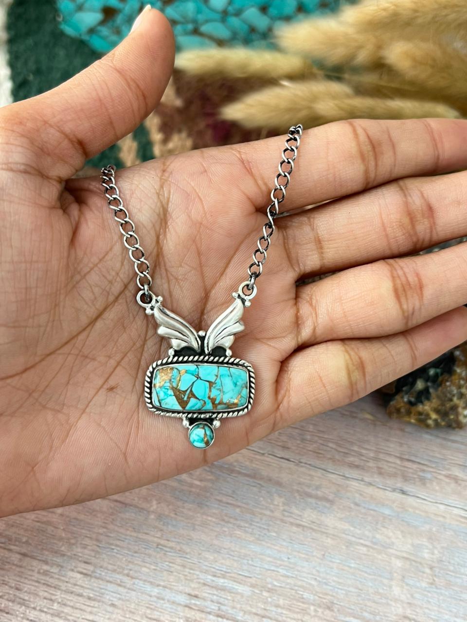 Handmade Sterling Silver Mint Dahlia Collection: Necklace "Signed Nizhoni"