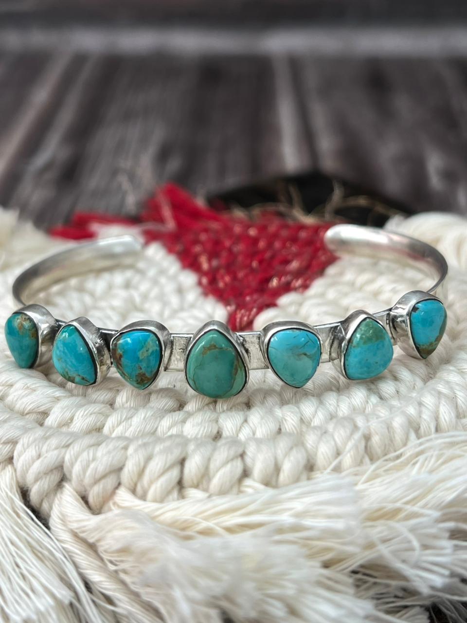 Handmade Sterling Silver Kingman Turquoise Cuff Bracelet "Signed Nizhoni"