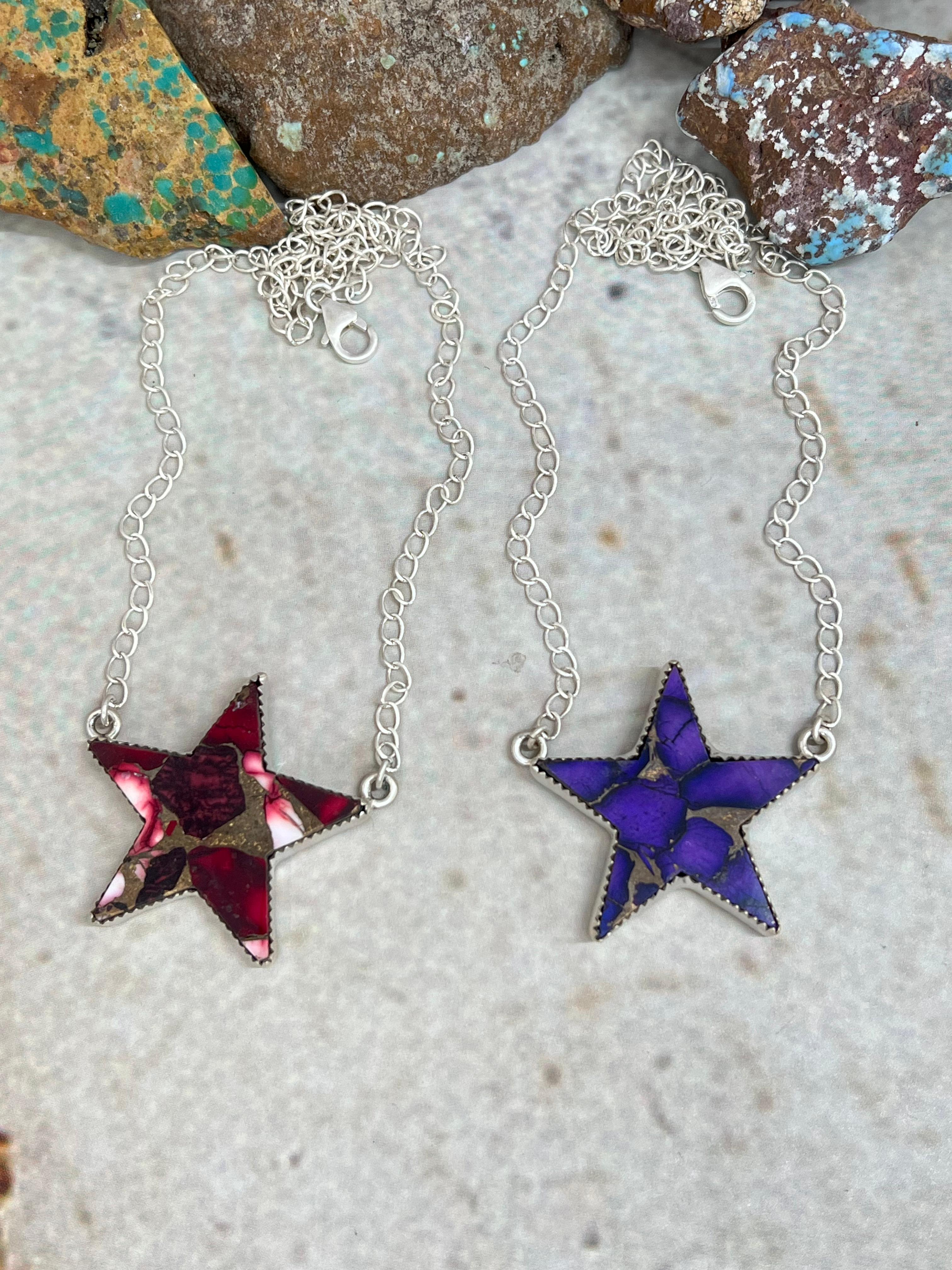 Handmade Sterling Silver Dahlia Rose, Grape Dahlia Star Necklace with Signed Nizhoni (8)