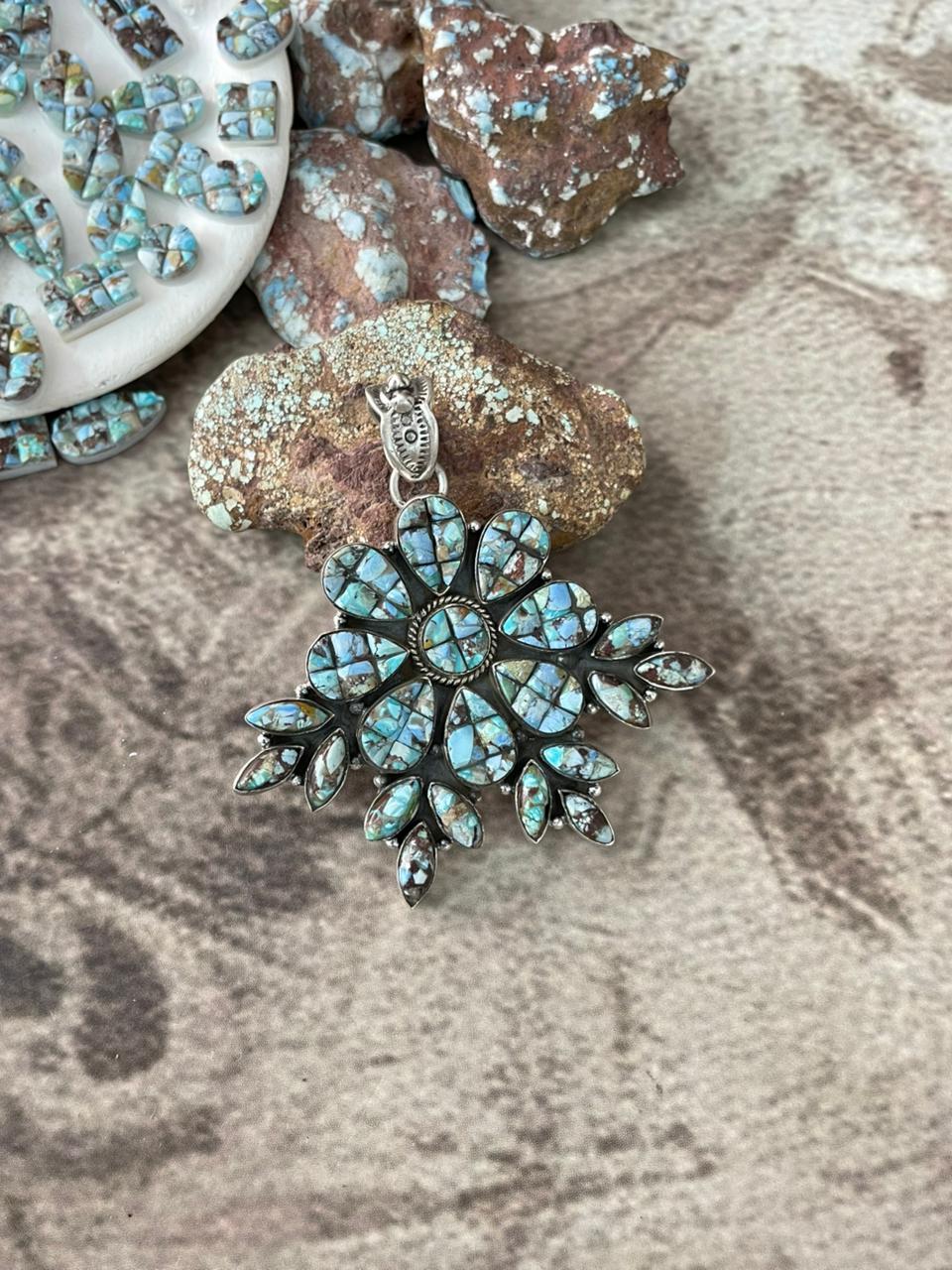 Handmade Sterling Silver Golden Hills Turquoise Cobble Collection Pendant "Signed Nizhoni"