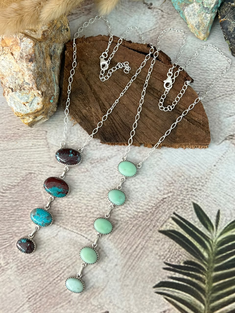 Handmade Sterling Silver Paloma Turquoise and Gem Silica Drop Necklace Signed Nizhoni