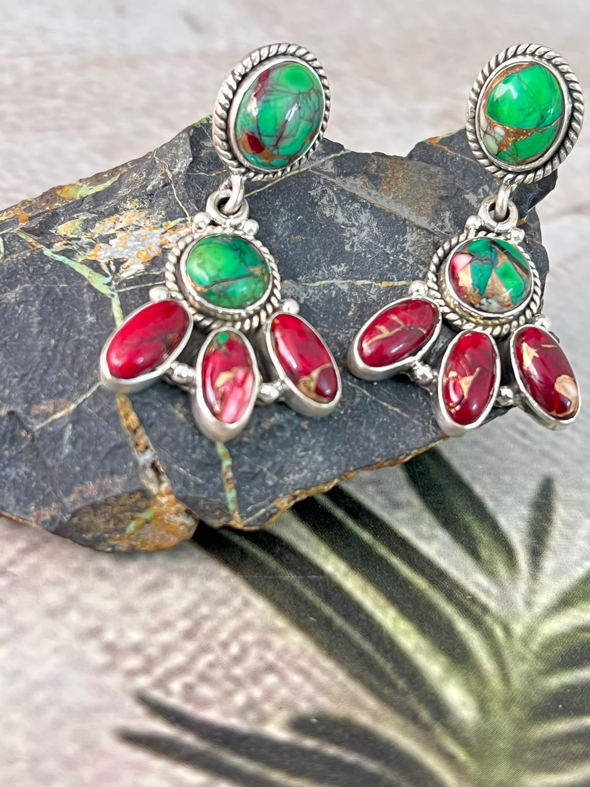 Handmade Sterling Silver Christmas Dahlia Collection: Post Dangle Earrings Signed Nizhoni