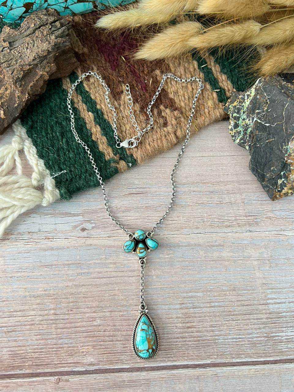 Handmade Sterling Silver Mint Dahlia Collection: Drop Necklace "Signed Nizhoni"