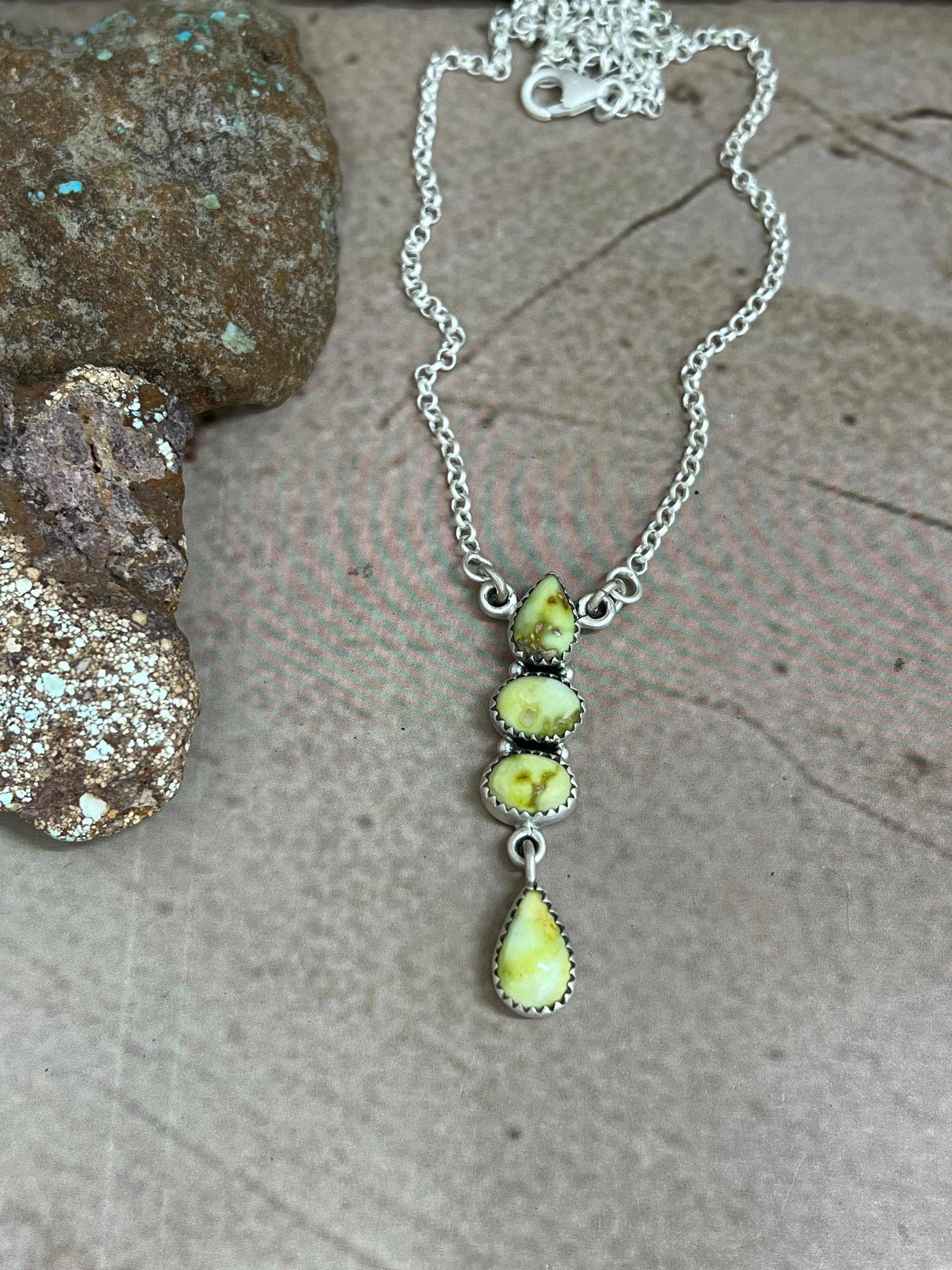 Handmade Sterling Silver Palomino Turquoise Necklace with Signed Nizhoni