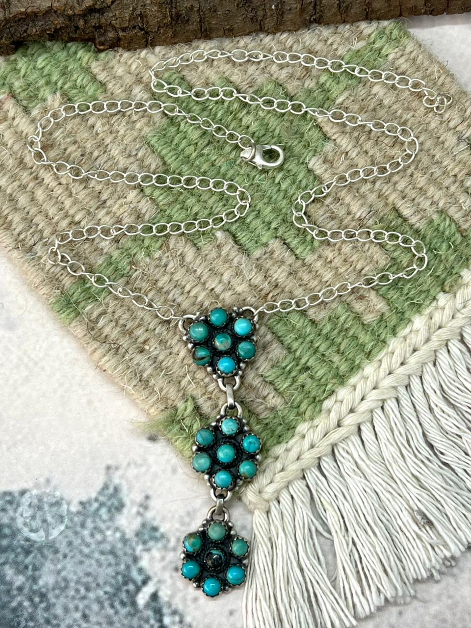 Handmade Sterling Silver Kingman Turquoise Necklace "Signed Nizhoni"