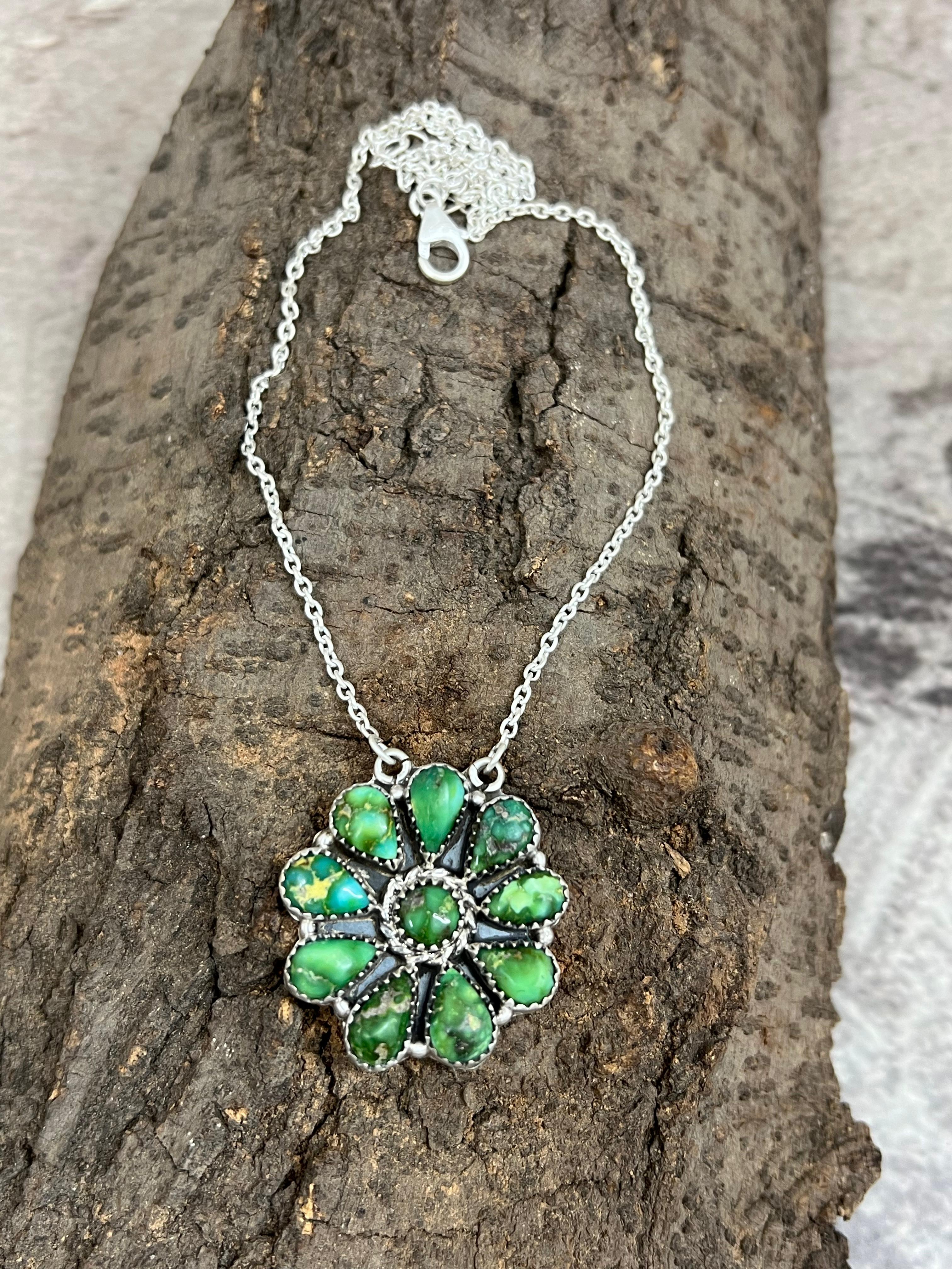 Handmade Sterling Silver Sonoran Mountain Turquoise Necklace with Signed Nizhoni