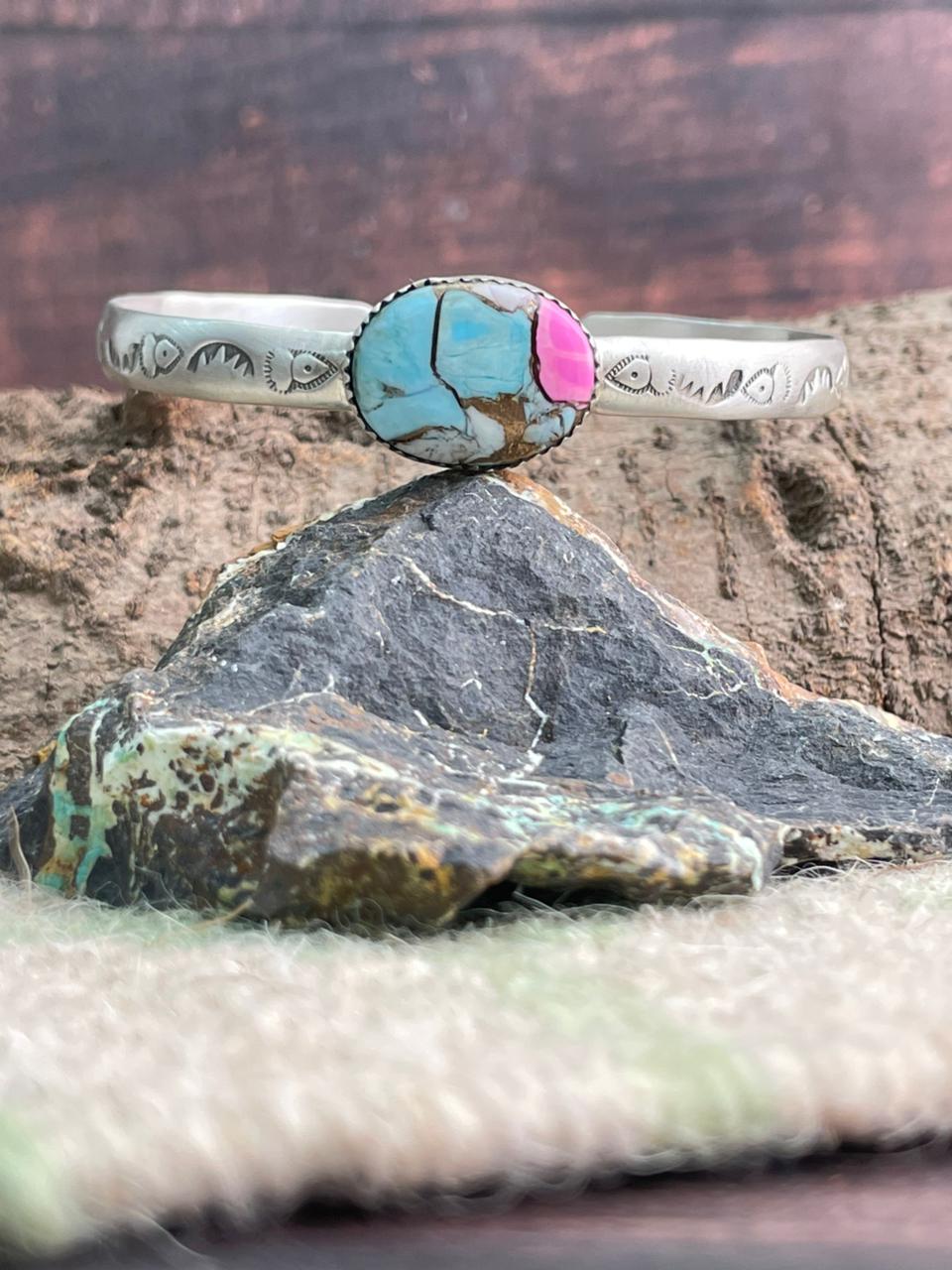 Handmade Sterling Silver Cotton Candy Cuff Bracelet "Signed Nizhoni"