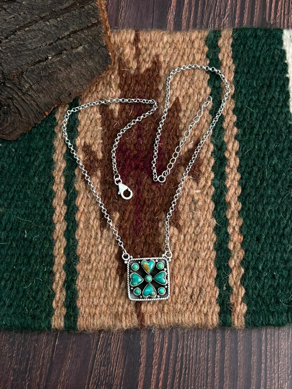"Heart Collection" Handmade Sterling Silver Kingman Turquoise Necklace "Signed Nizhoni"