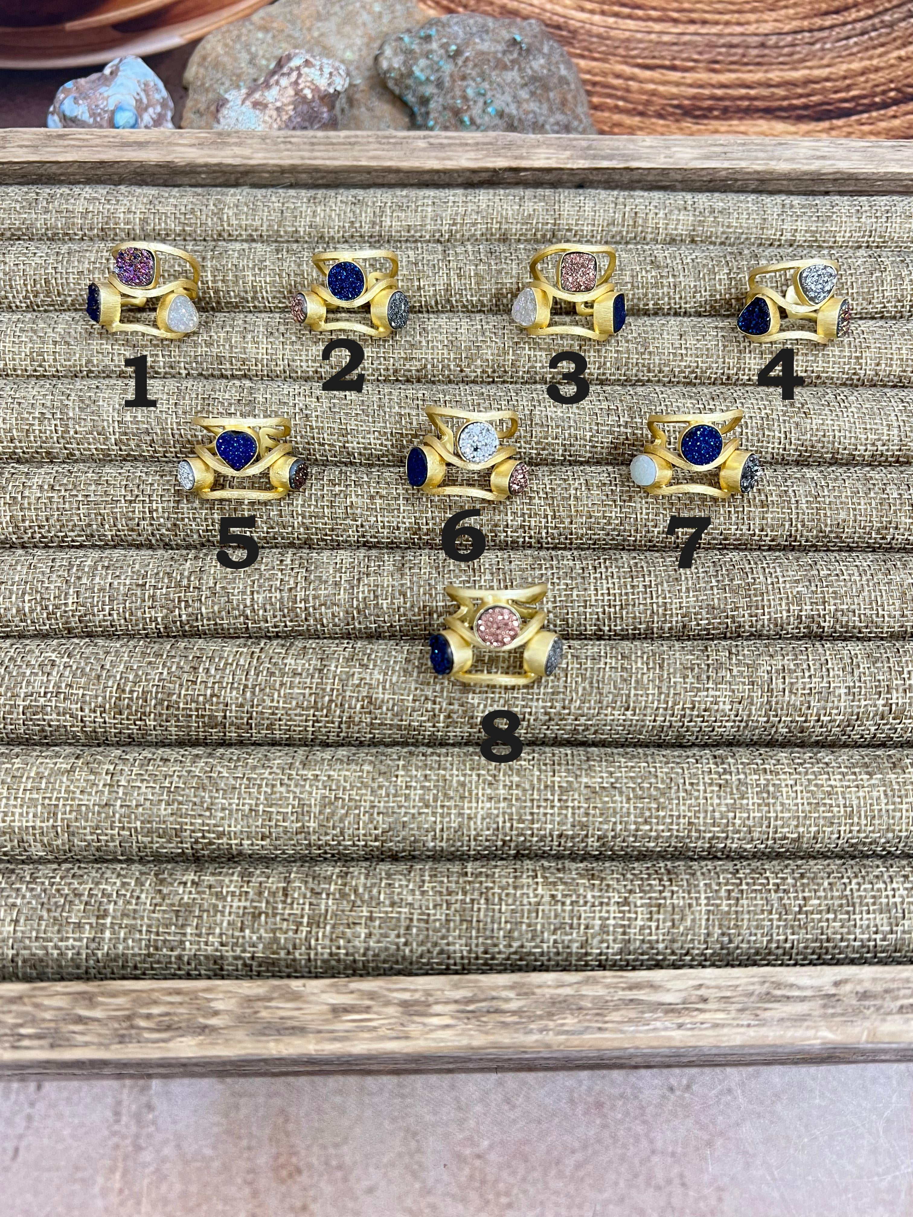 “The Boho Collection” Natural 3 Stone Druzy Adjustable Ring