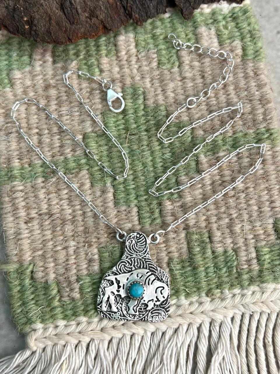 Handmade Sterling Silver Kingman Turquoise Necklace "Signed Nizhoni"