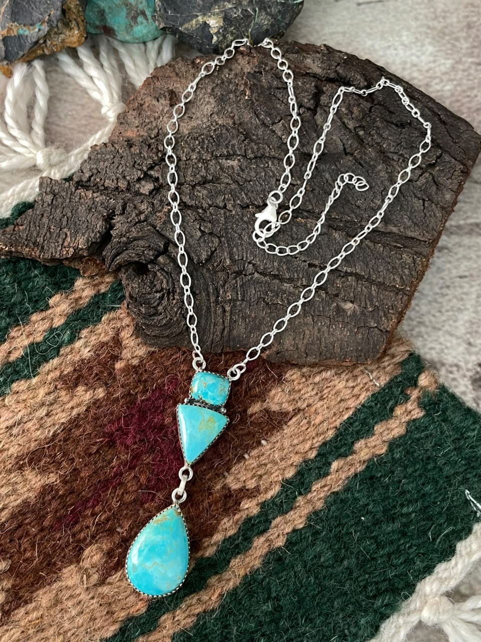 Handmade Sterling Silver Easter Blue Turquoise Necklace Signed Nizhoni