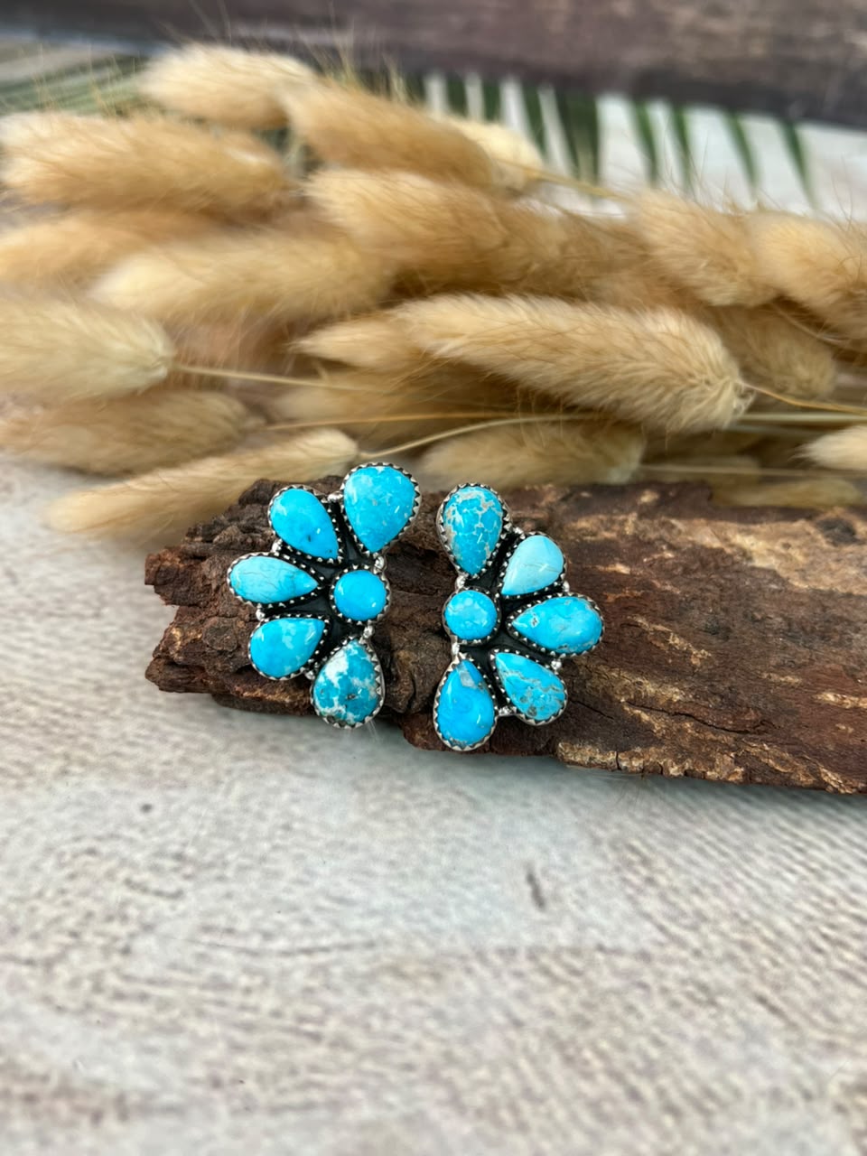 Handmade Sterling Silver Sierra Bella Turquoise Post Studs Earrings Signed Nizhoni