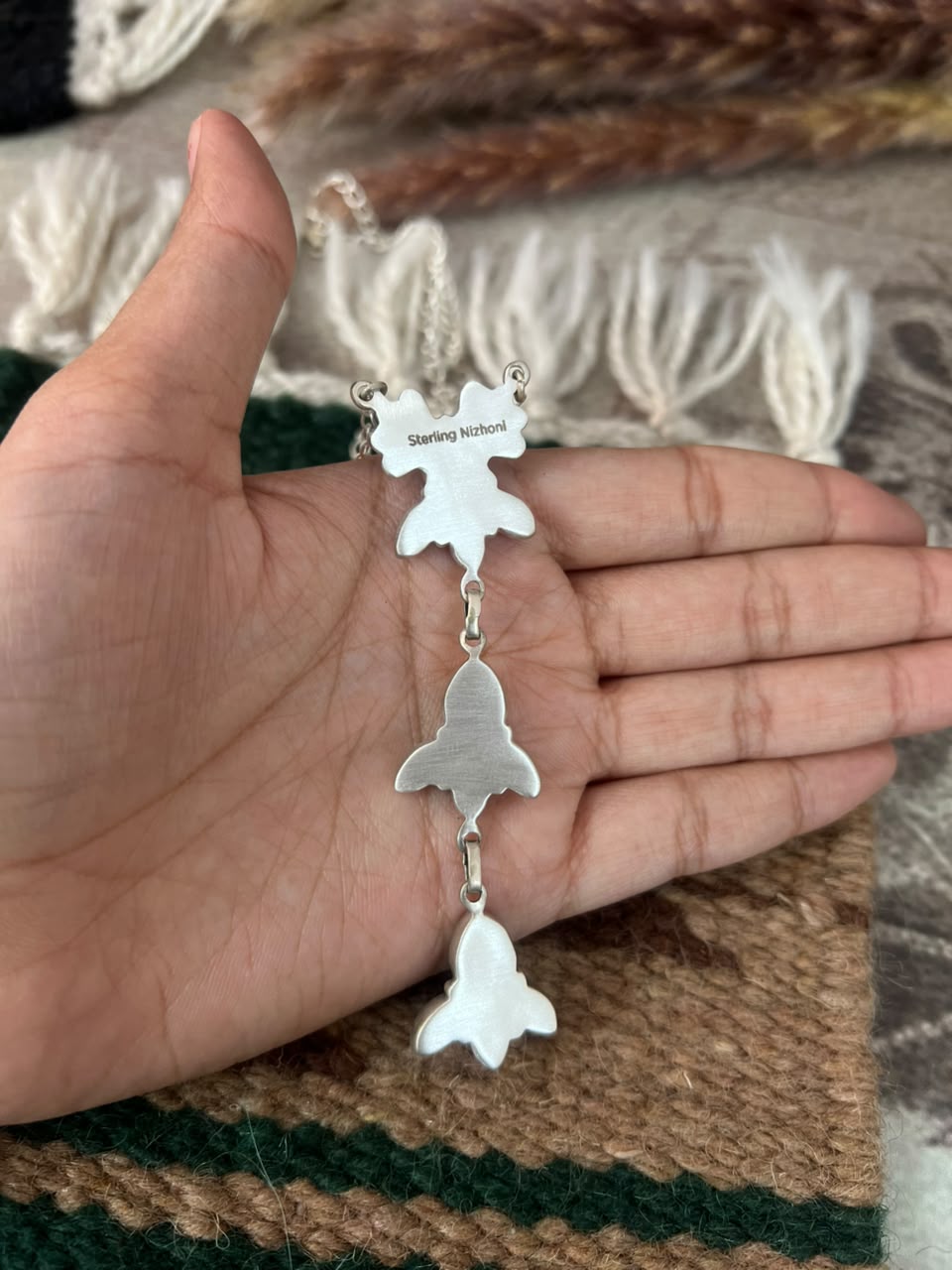 Handmade Sterling Silver Cotton Candy with White Buffalo Necklace Signed Nizhoni