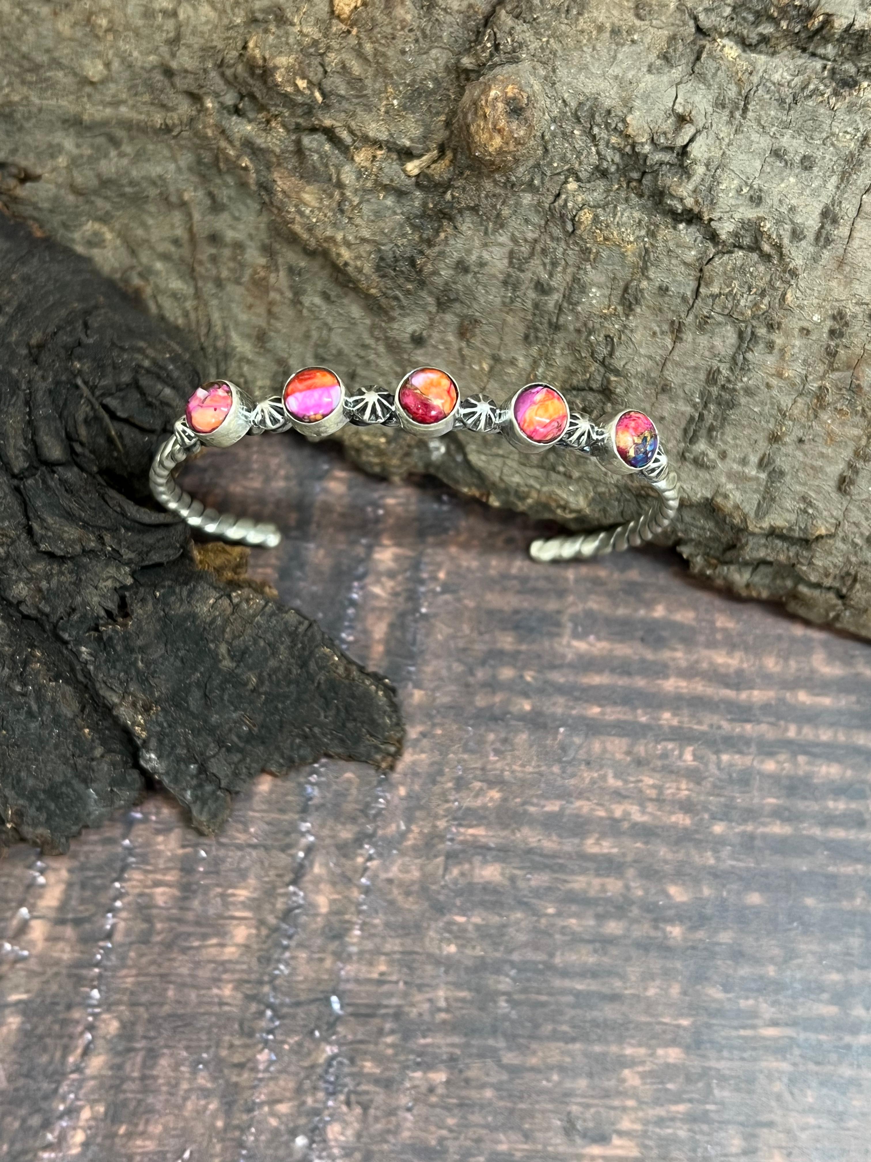 Handmade Sterling Silver Pink Dream Bracelet with Signed Nizhoni (5)