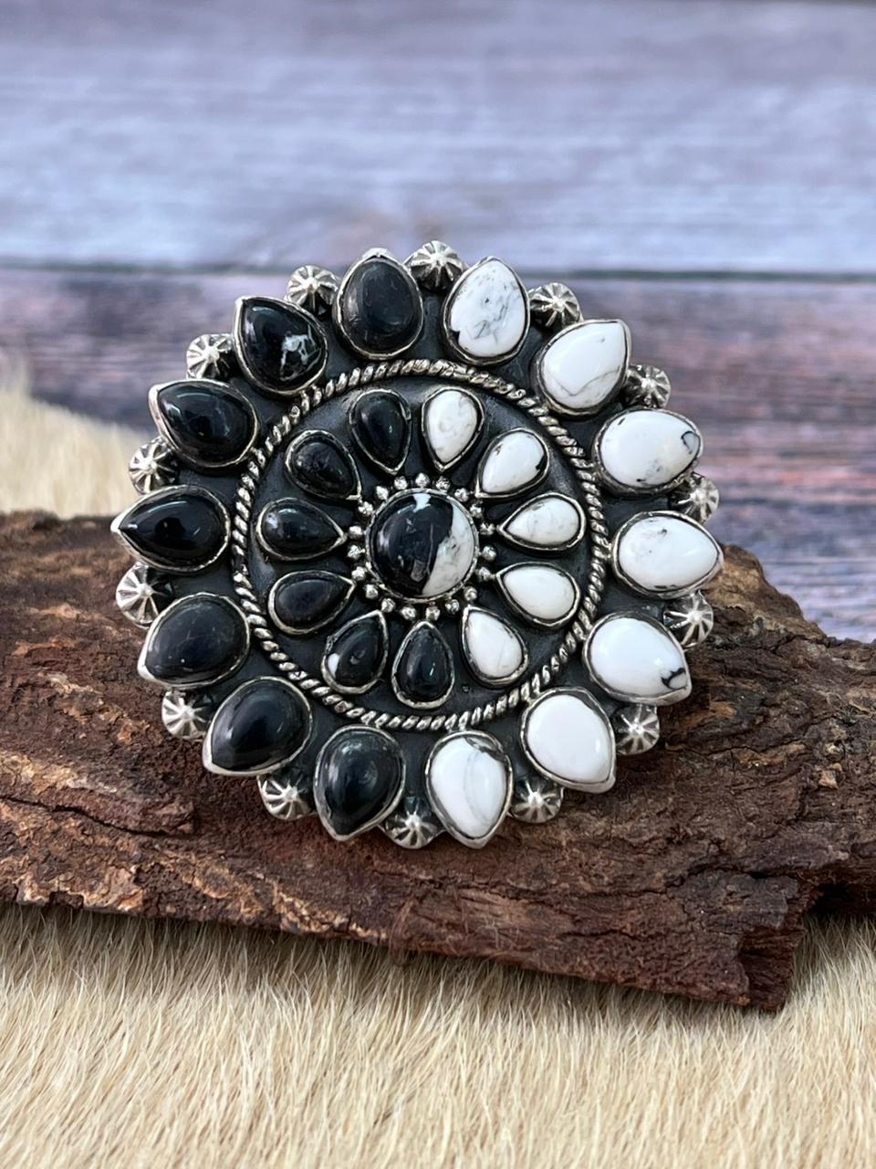 Handmade Sterling Silver White Buffalo Adjustable Ring "Signed Nizhoni"