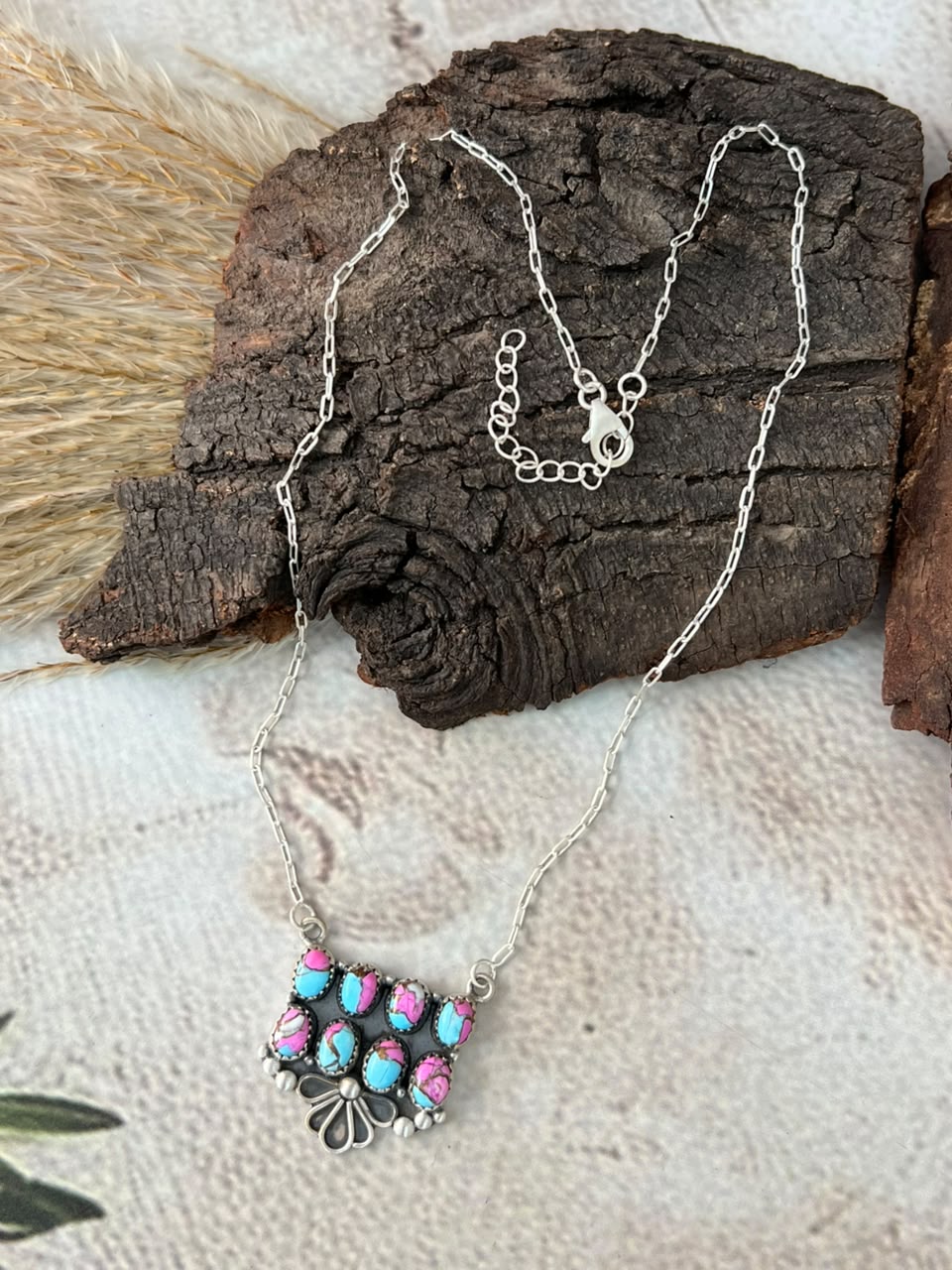 Handmade Sterling Silver Cotton Candy Necklace Signed Nizhoni