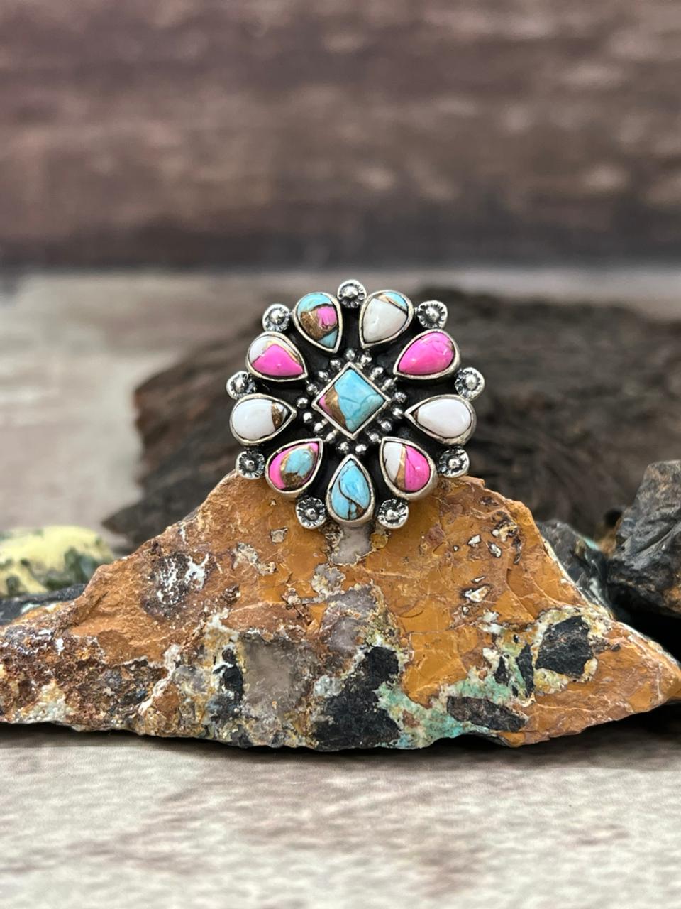 Handmade Sterling Silver Cotton Candy Adjustable Ring "Signed Nizhoni"