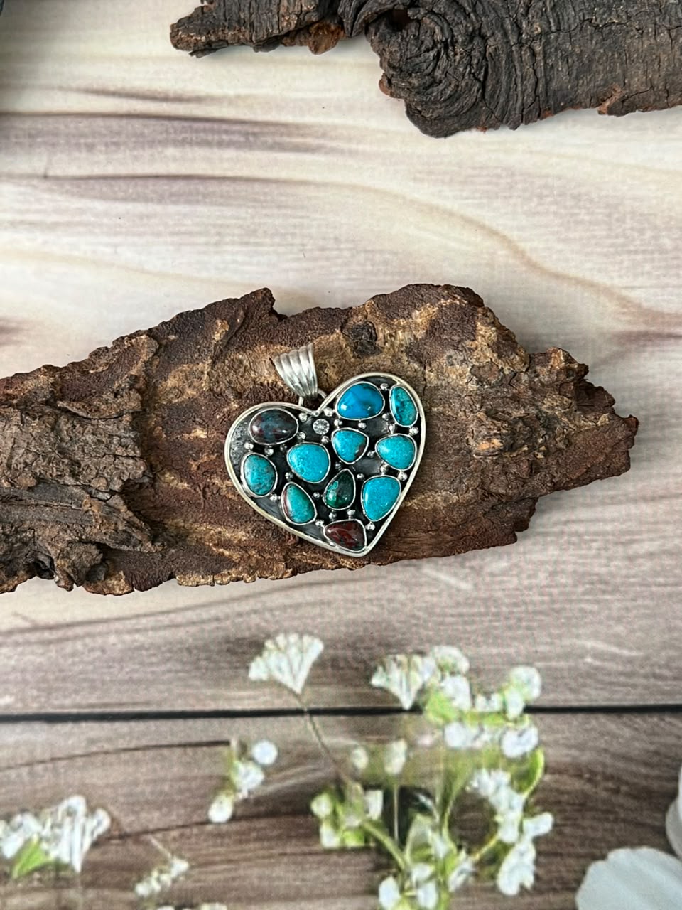 Handmade Sterling Silver Gem Silica Collection: Heart Pendant Signed Nizhoni