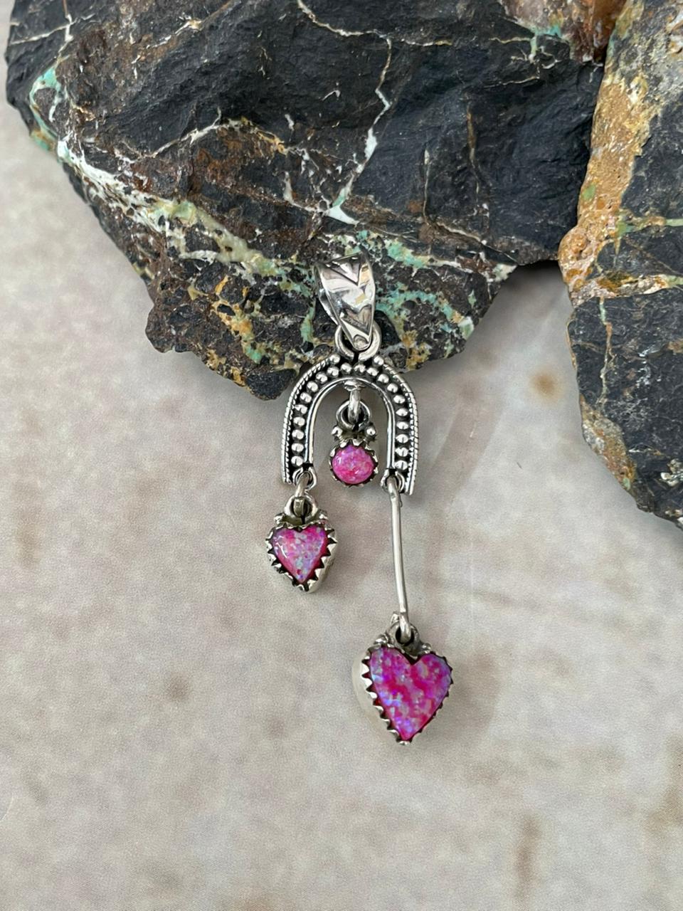 "Heart Collection" Handmade Sterling Silver Hot Pink Pendant "Signed Nizhoni"
