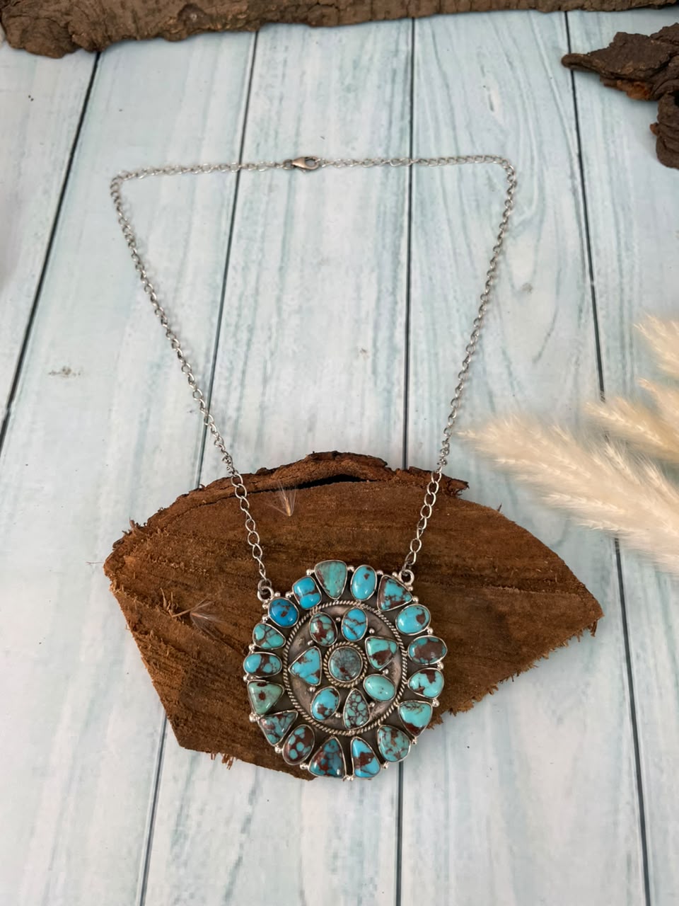 Handmade Sterling Silver Egyptian Turquoise Collection: Necklace Signed Nizhoni