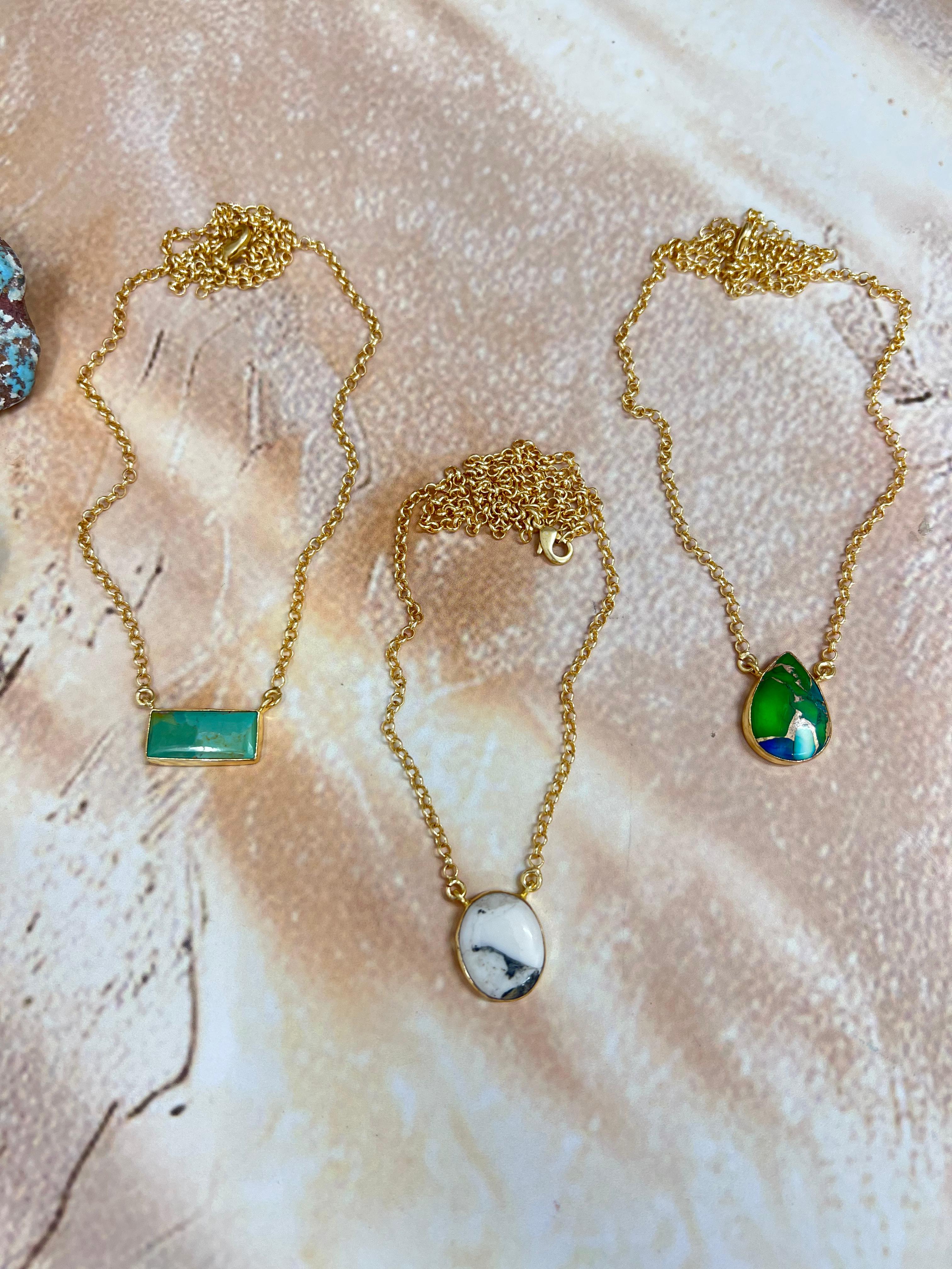 “The Golden Collection” Natural White Buffalo, Peacock Dahlia, Kingman Turquoise Necklace