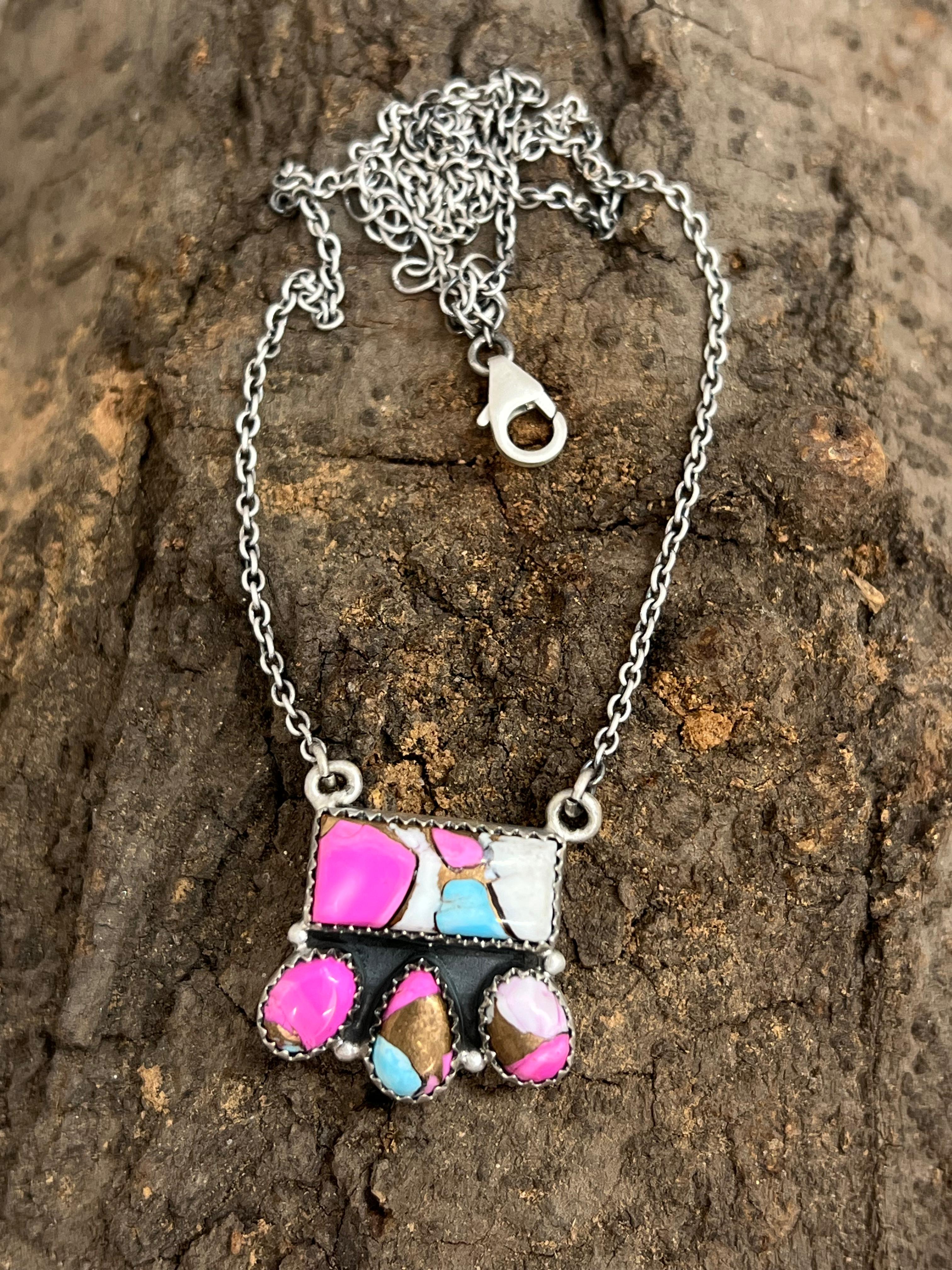 Handmade Sterling Silver Cotton Candy Turquoise Necklace with Signed Nizhoni (8)