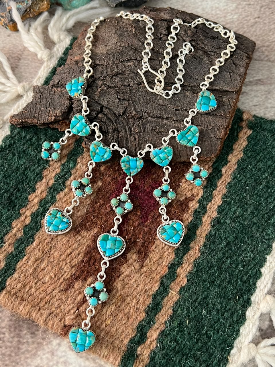 Handmade Sterling Silver Kingman Turquoise Cobble Stone Necklace Signed Nizhoni