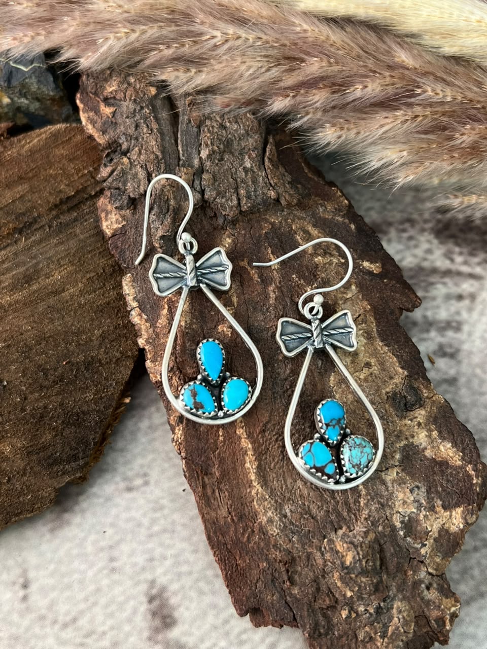 Handmade Sterling Silver Egyptian Turquoise Hook Dangle Earrings Signed Nizhoni