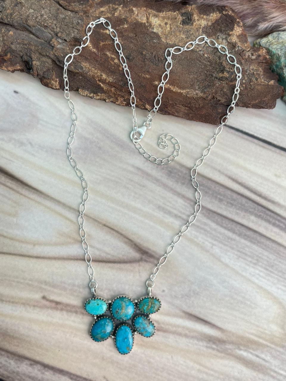 Handmade Sterling Silver Ithaca Peak Turquoise Necklace Signed Nizhoni