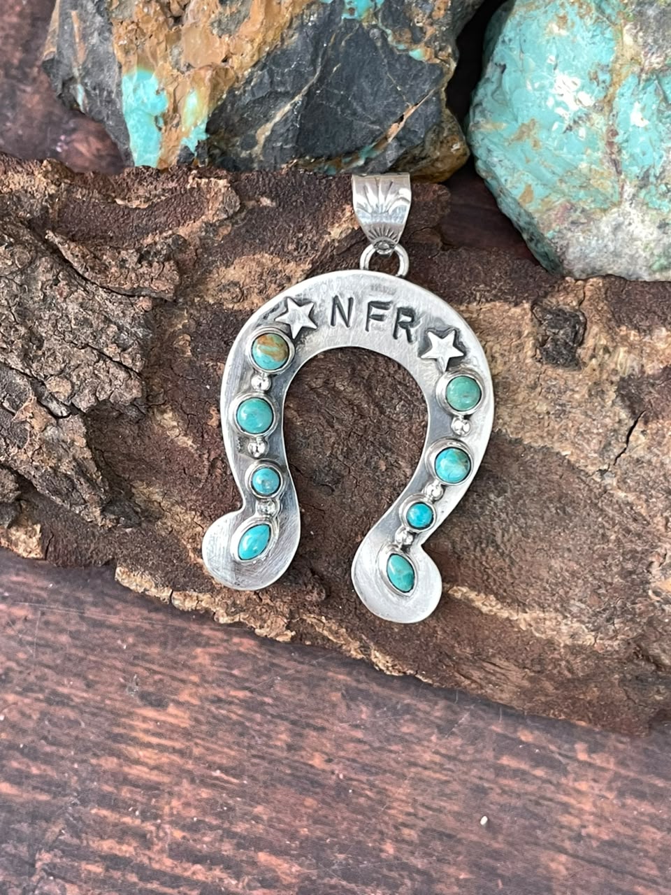 Handmade Sterling Silver Kingman Turquoise NFR Collection: Naja Pendant Signed Nizhoni