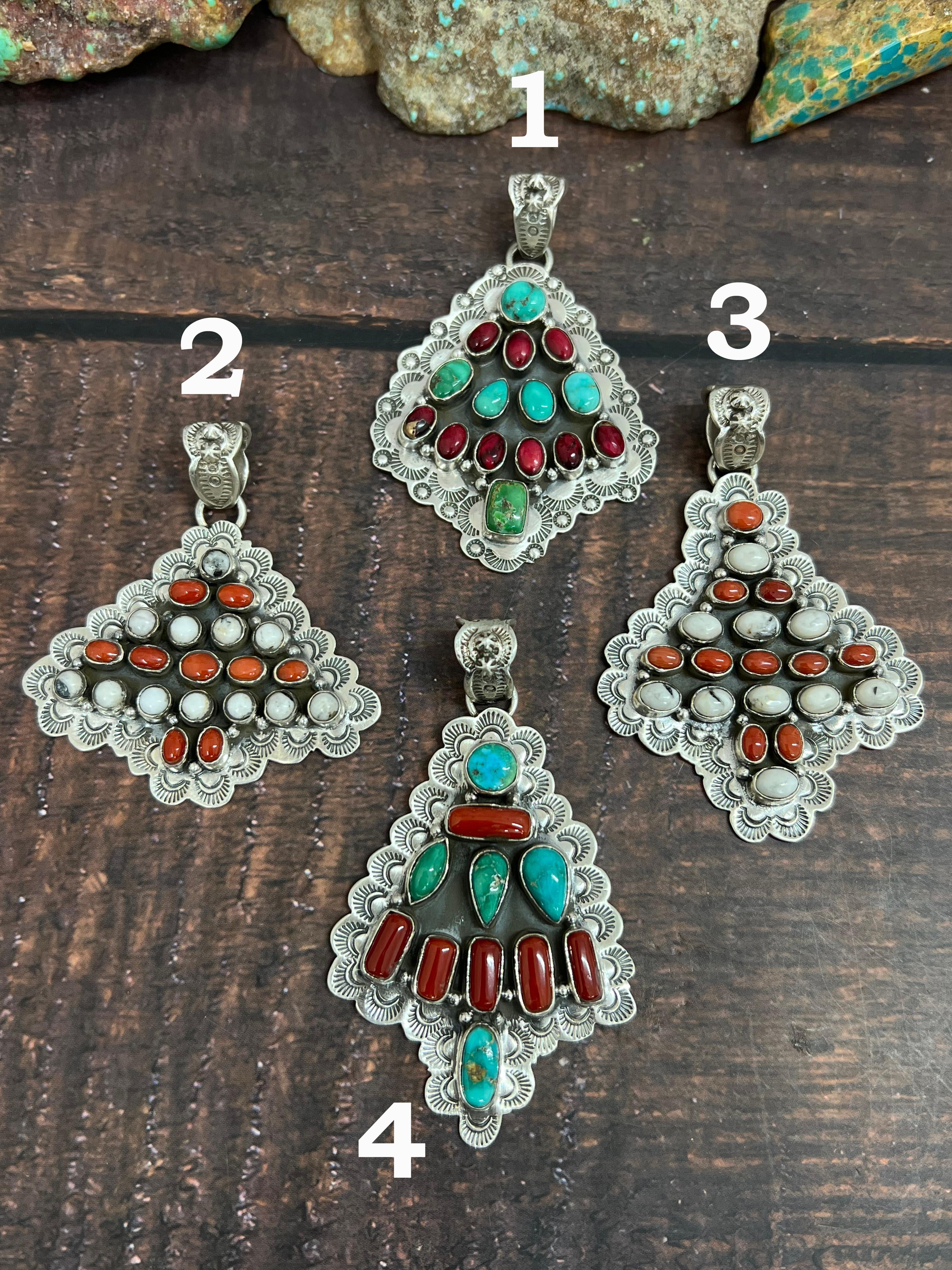 Handmade Sterling Silver Multi Stones Pendant, Signed Nizhoni