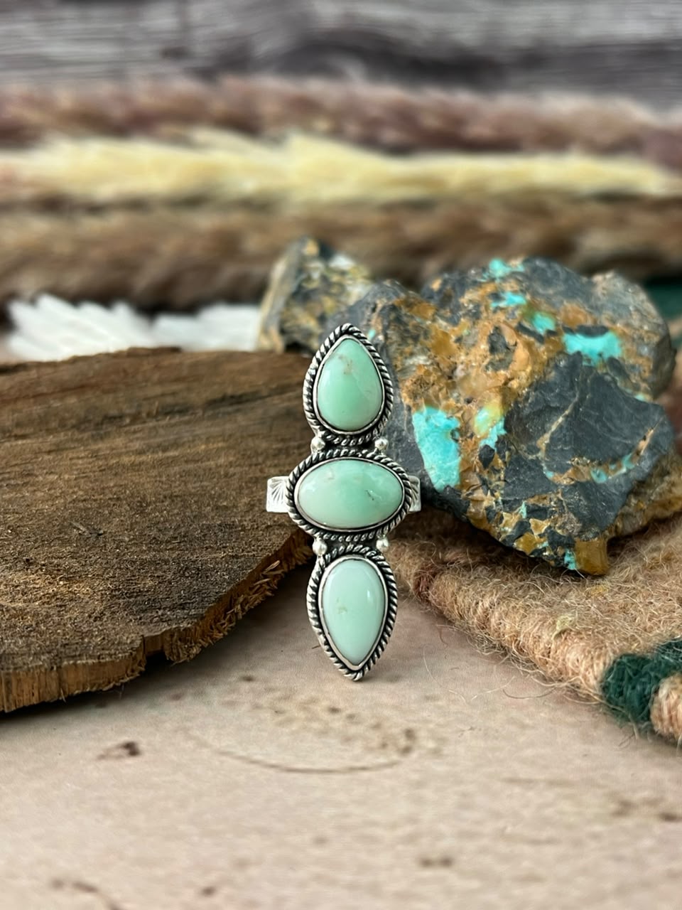 Handmade Sterling Silver Paloma Turquoise Adjustable Ring Signed Nizhoni