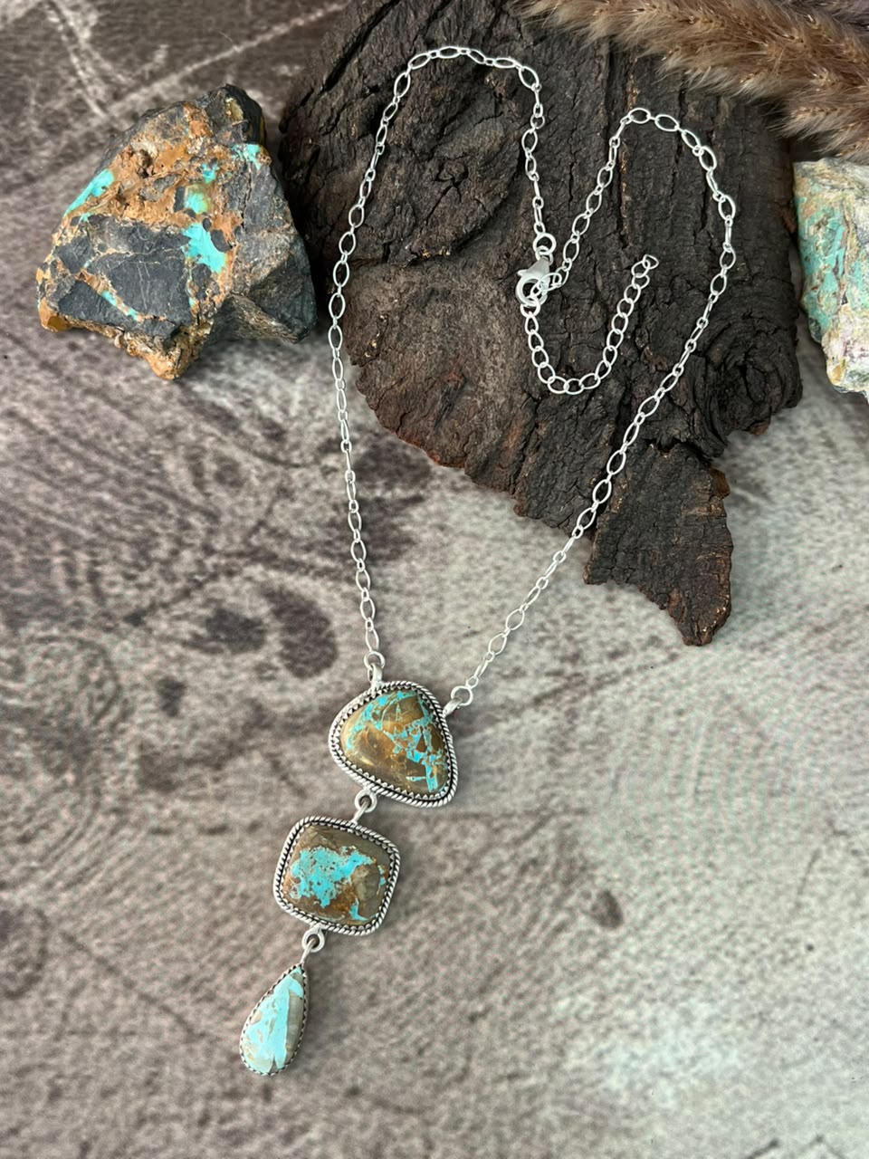 Handmade Sterling Silver Royston Ribbon Turquoise Necklace Signed Nizhoni