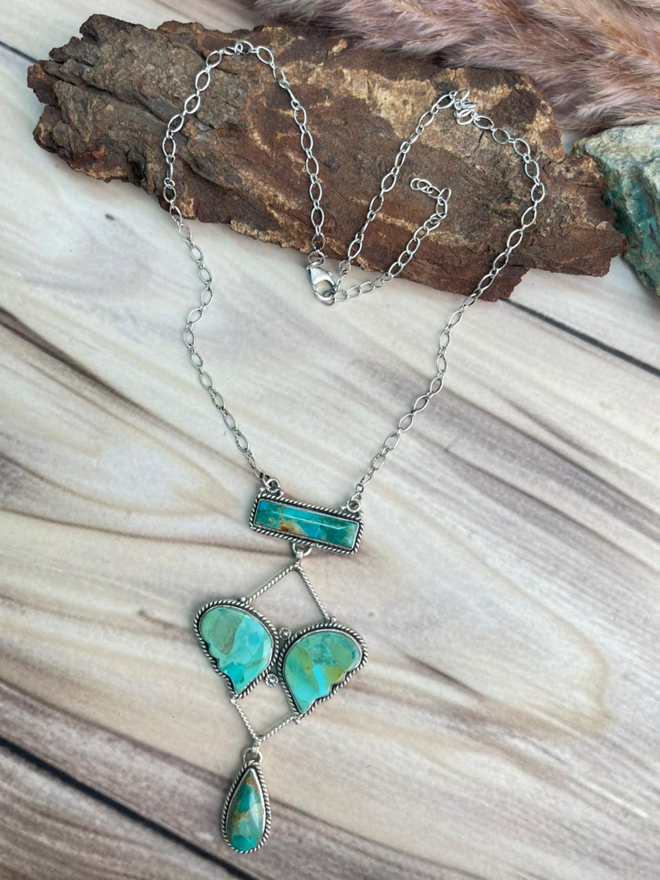Handmade Sterling Silver Kingman Turquoise Butterfly Necklace Signed Nizhoni (3)