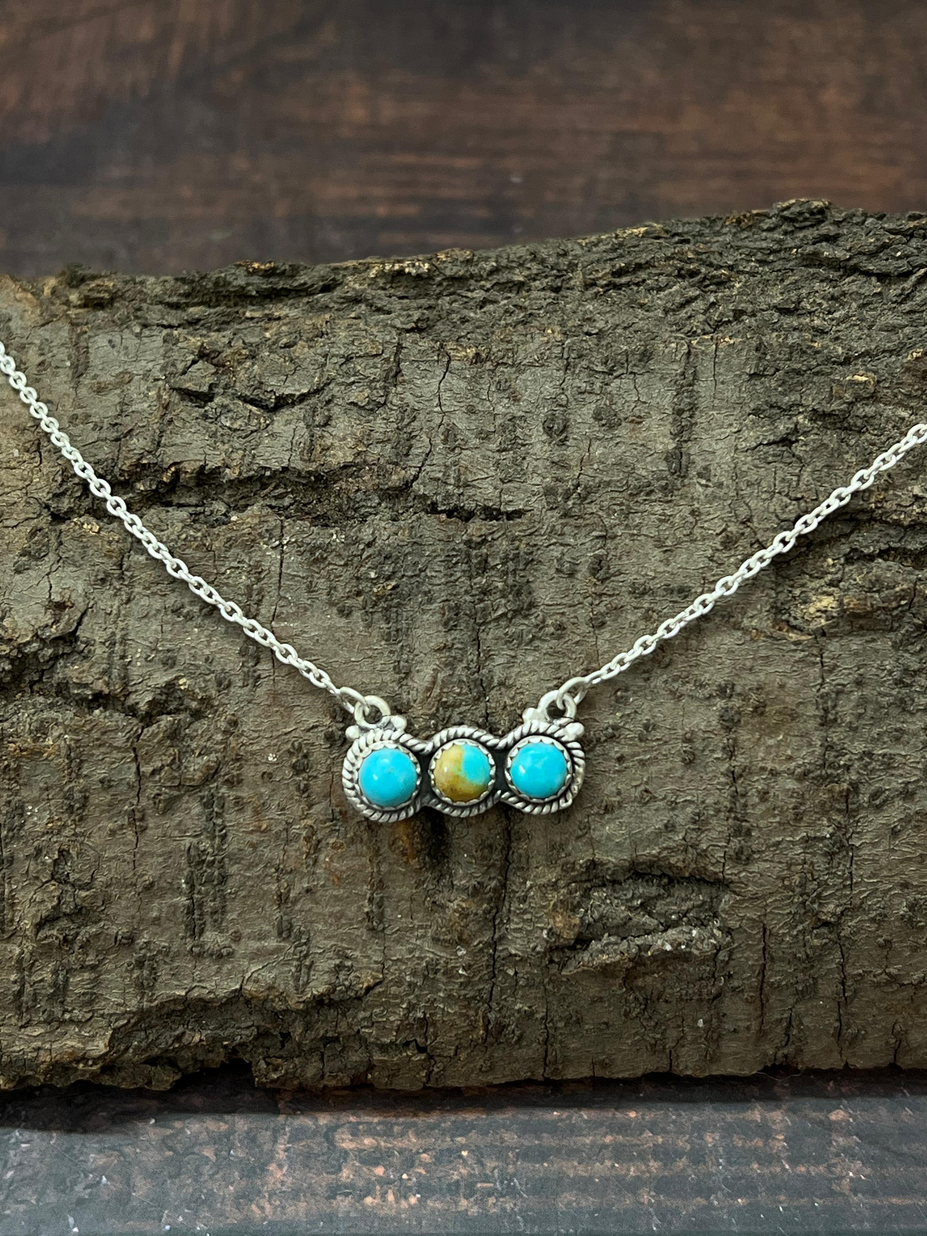 Handmade Sterling Silver Number 8 Turquoise Necklace with Signed Nizhoni