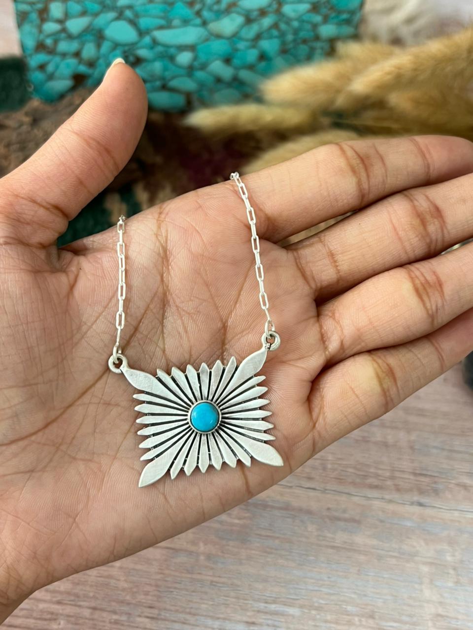Handmade Sterling Silver Kingman Turquoise Necklace "Signed Nizhoni"