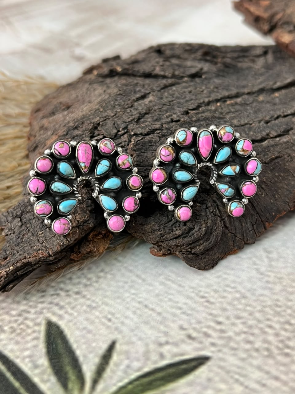 Handmade Sterling Silver Cotton Candy Post Studs Naja Earrings Signed Nizhoni