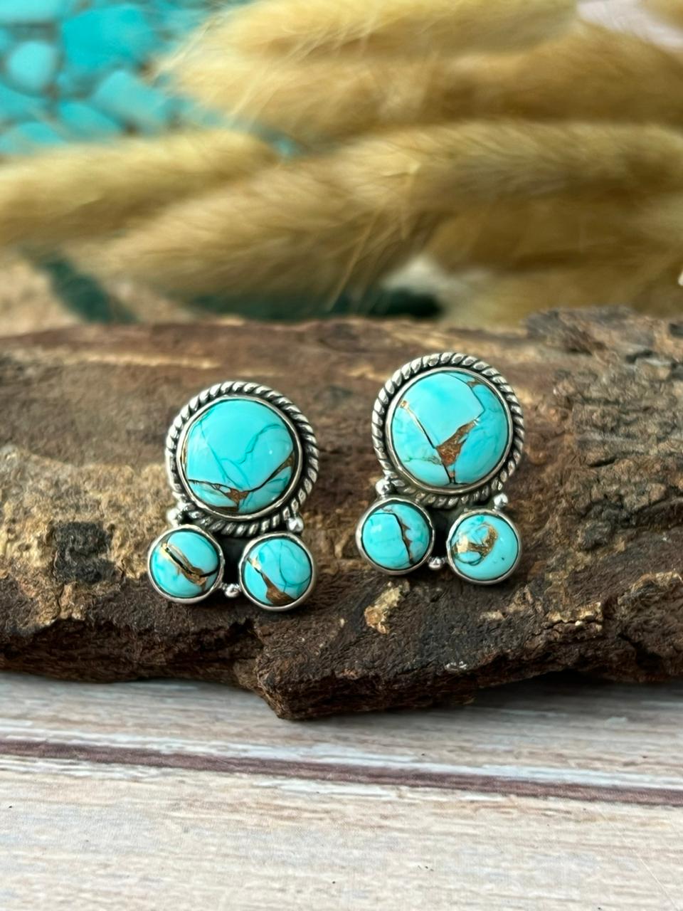 Handmade Sterling Silver Mint Dahlia Collection: Post Stud Earrings "Signed Nizhoni"