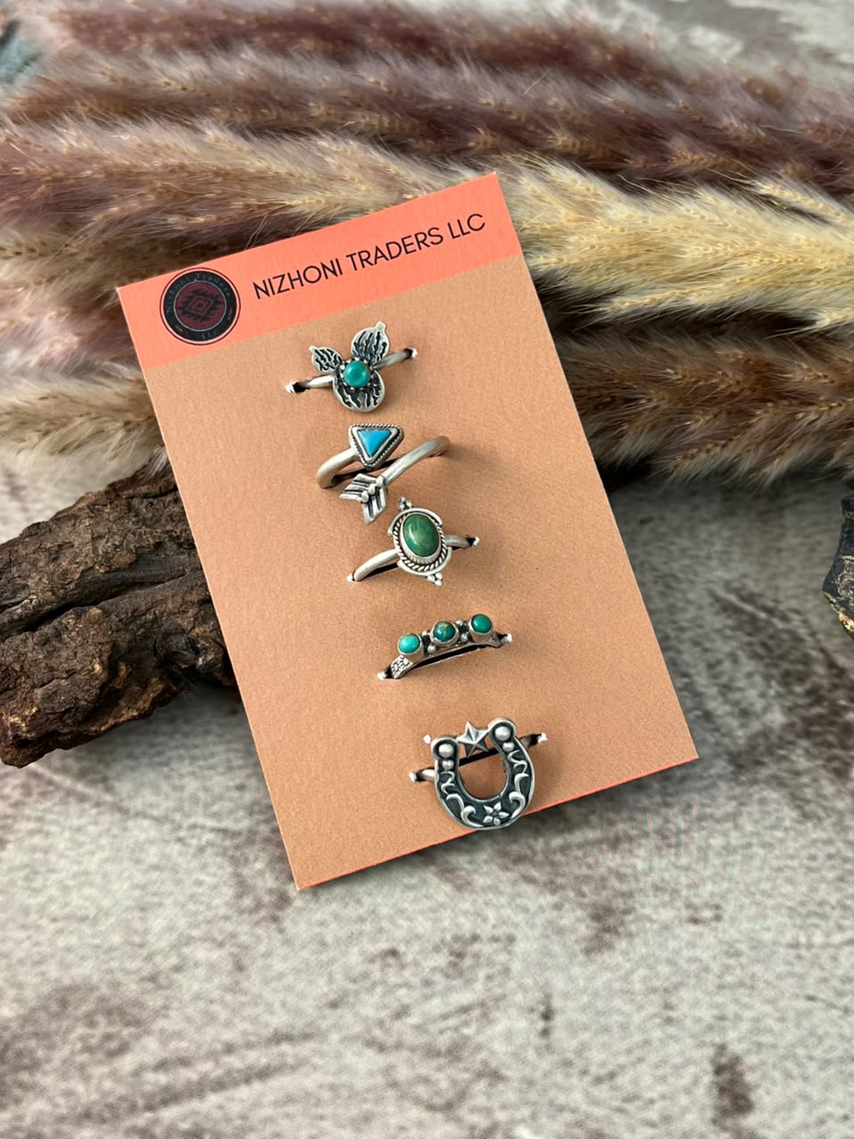 Handmade Sterling Silver Kingman Turquoise Adjustable Ring Card