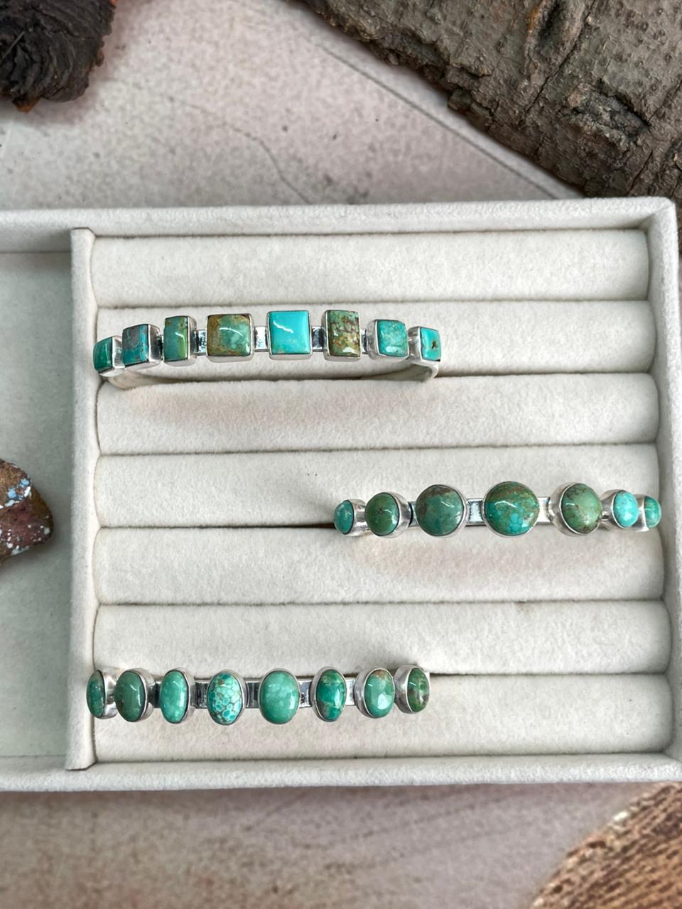 Handmade Sterling Silver Mantis Turquoise Cuff Bracelet with Signed Nizhoni