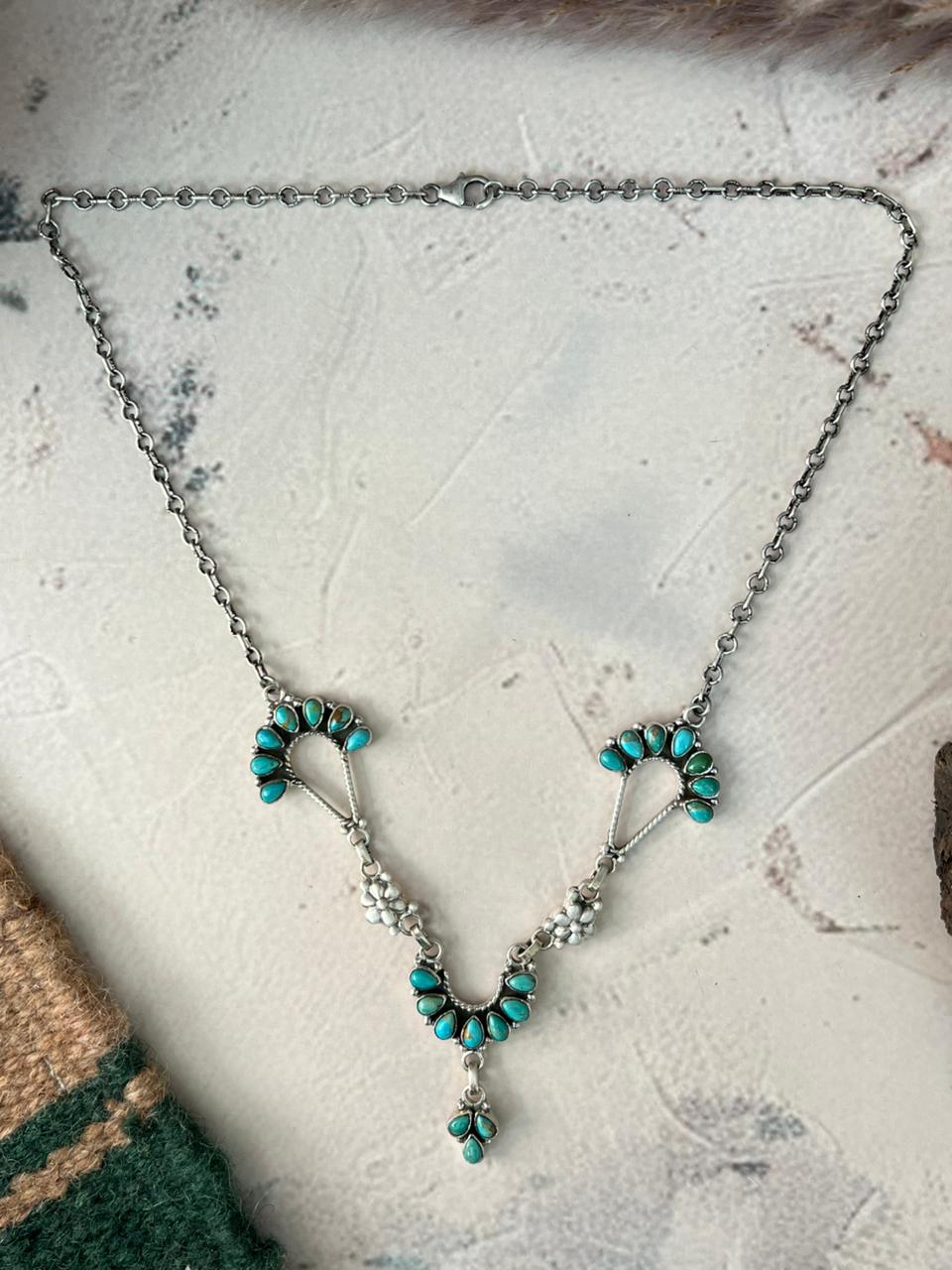 Handmade Sterling Silver Kingman Turquoise Necklace Signed Nizhoni (7)