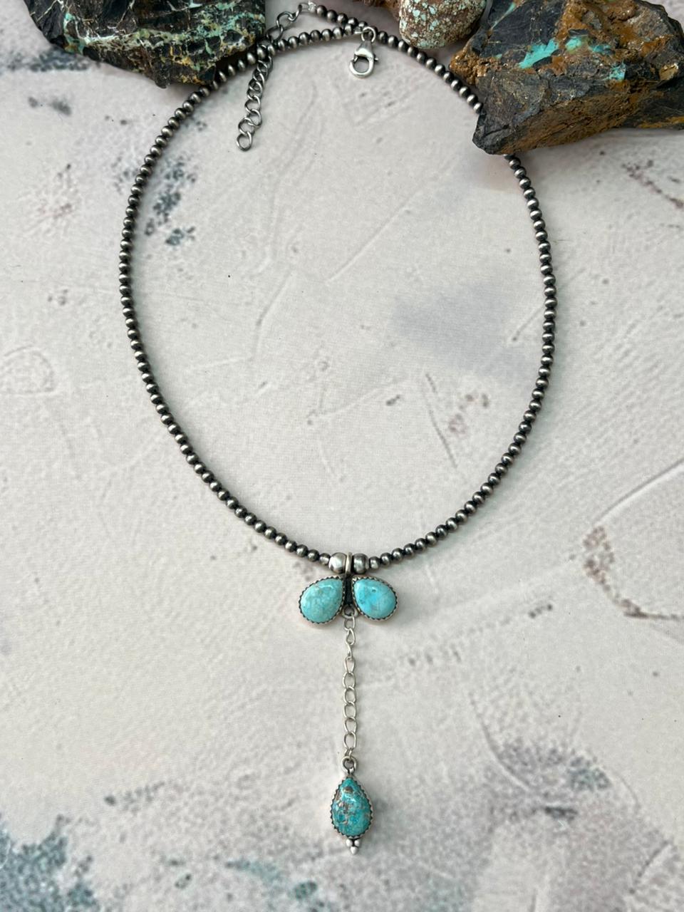 Handmade Sterling Silver White Water Turquoise Beaded Necklace "Signed Nizhoni"
