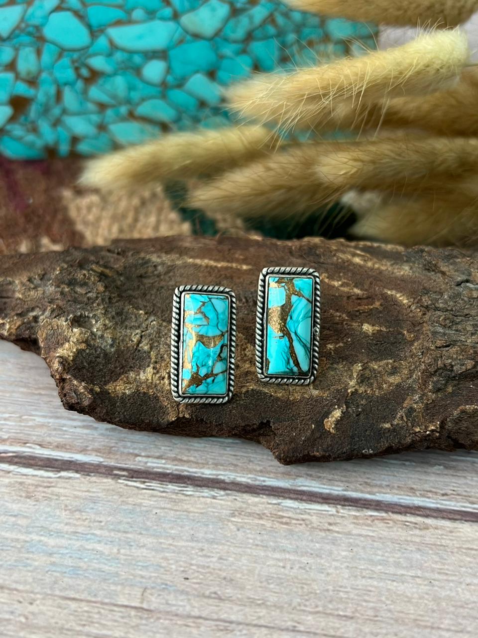 Handmade Sterling Silver Mint Dahlia Collection: Post Studs Earrings "Signed Nizhoni"
