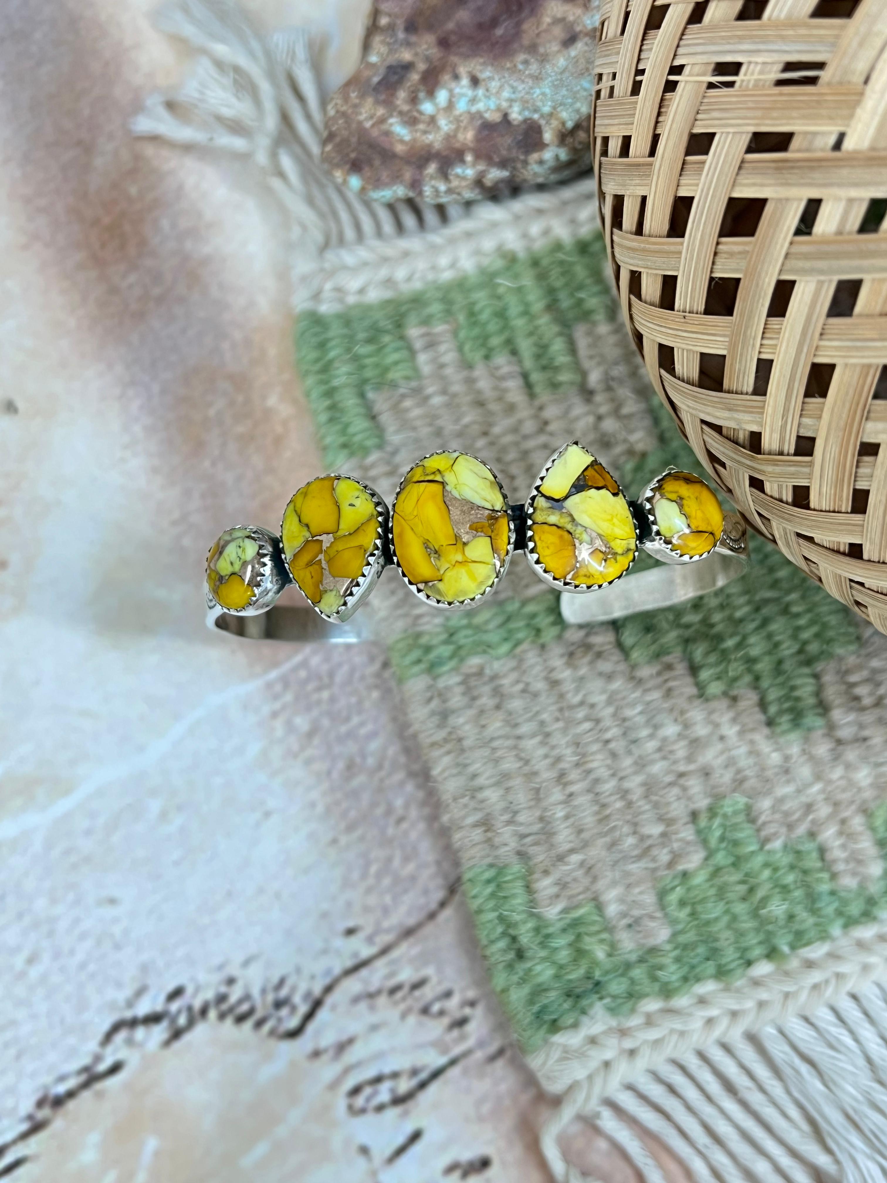 Handmade Sterling Silver Honey Dahlia Cuff Bracelet with Signed Nizhoni