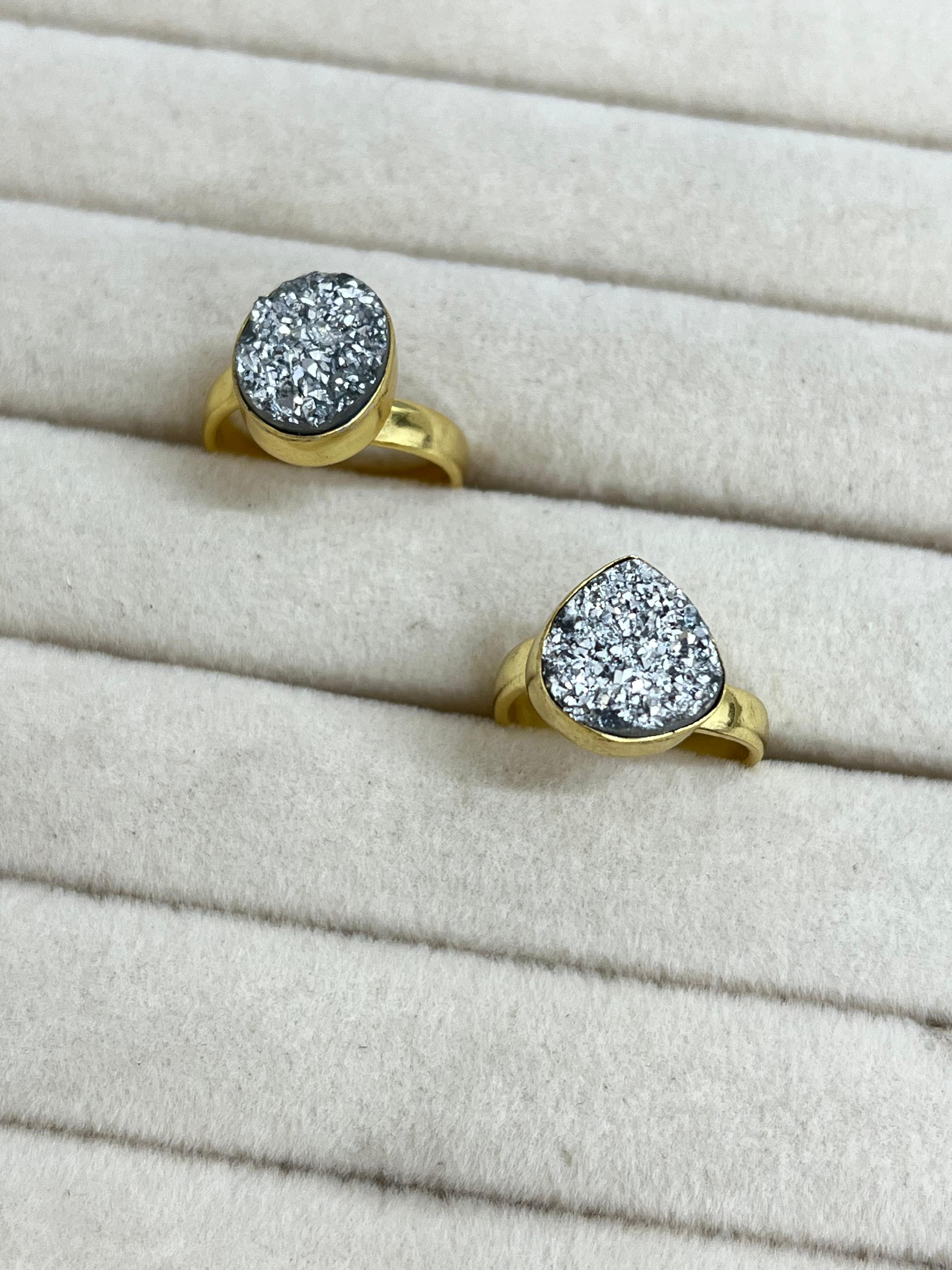 “The Boho Collection” Handmade Natural Silver Druzy Adjustable Ring